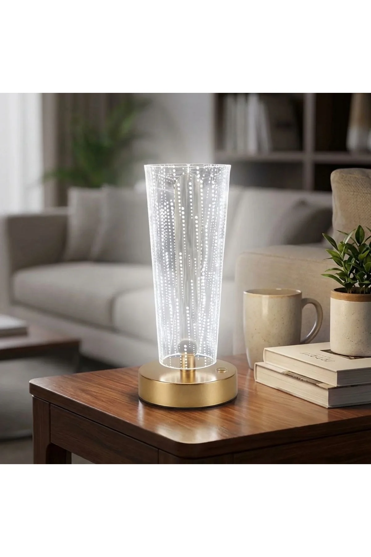 Silindirik Kristal Nokta Model LED Masa Lambası – Gold Tabanlı, Dokunmatik, 3 Renk Işık Modlu, Şarjl - Just Cheap Store Görsel 4