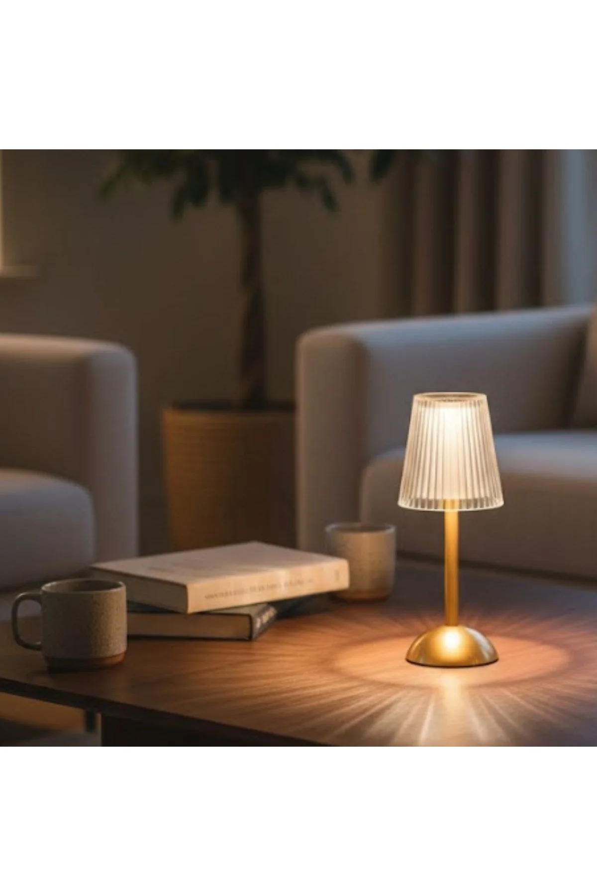 Uzun Klasik Çizgili Model LED Masa Lambası – Dokunmatik, 3 Renk Işık Modlu, Şarjlı Dekoratif Gece La - Just Cheap Store Görsel 4