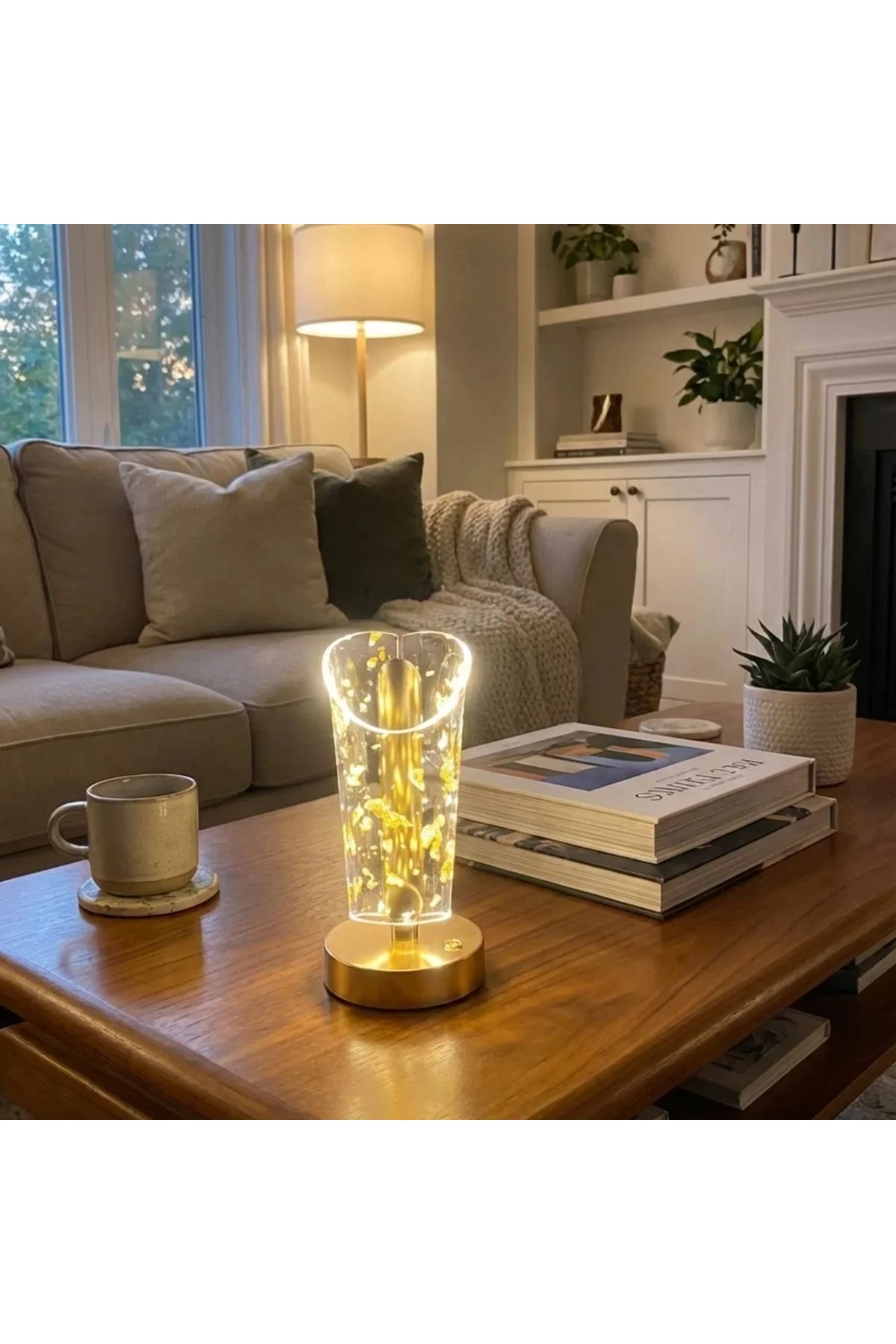 Açık Silindirik Kristal Altın Toz Model LED Masa Lambası – Gold Tabanlı, Dokunmatik, 3 Renk Işık Mod - Just Cheap Store Görsel 3