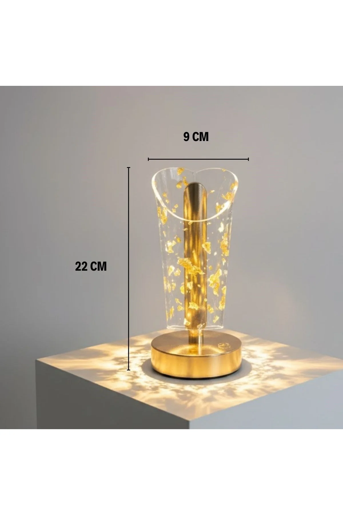 Açık Silindirik Kristal Altın Toz Model LED Masa Lambası – Gold Tabanlı, Dokunmatik, 3 Renk Işık Mod - Just Cheap Store Görsel 5