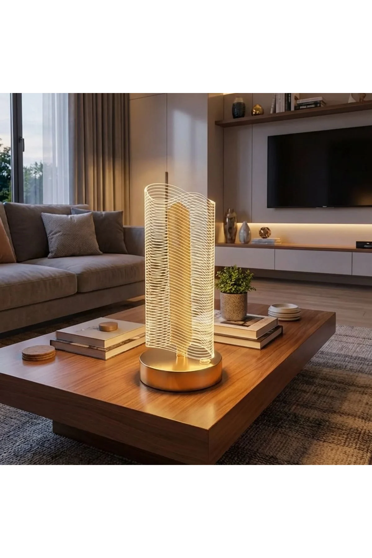 Dalgalı Silindirik Kristal Çizgili Model LED Masa Lambası – Gold Tabanlı, Dokunmatik, 3 Renk Işık Mo - Just Cheap Store Görsel 4