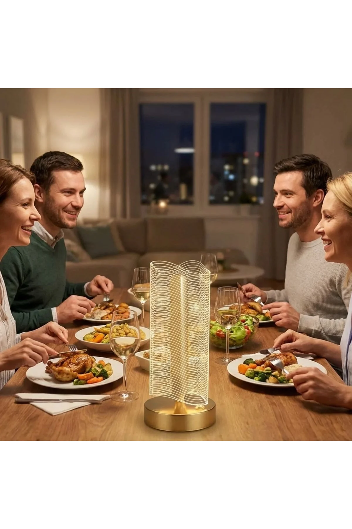 Dalgalı Silindirik Kristal Çizgili Model LED Masa Lambası – Gold Tabanlı, Dokunmatik, 3 Renk Işık Mo - Just Cheap Store Görsel 3