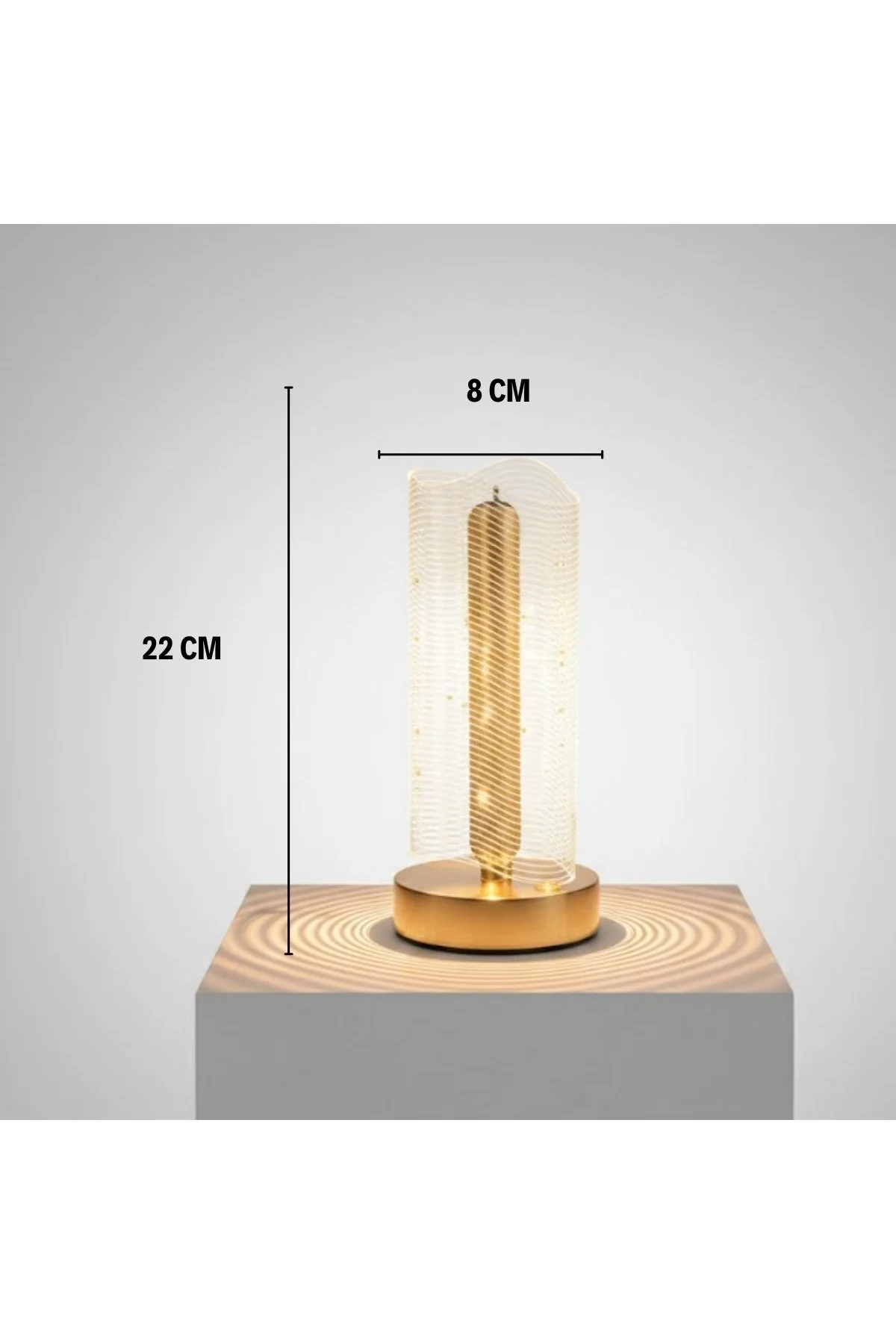 Dalgalı Silindirik Kristal Çizgili Model LED Masa Lambası – Gold Tabanlı, Dokunmatik, 3 Renk Işık Mo - Just Cheap Store Görsel 5