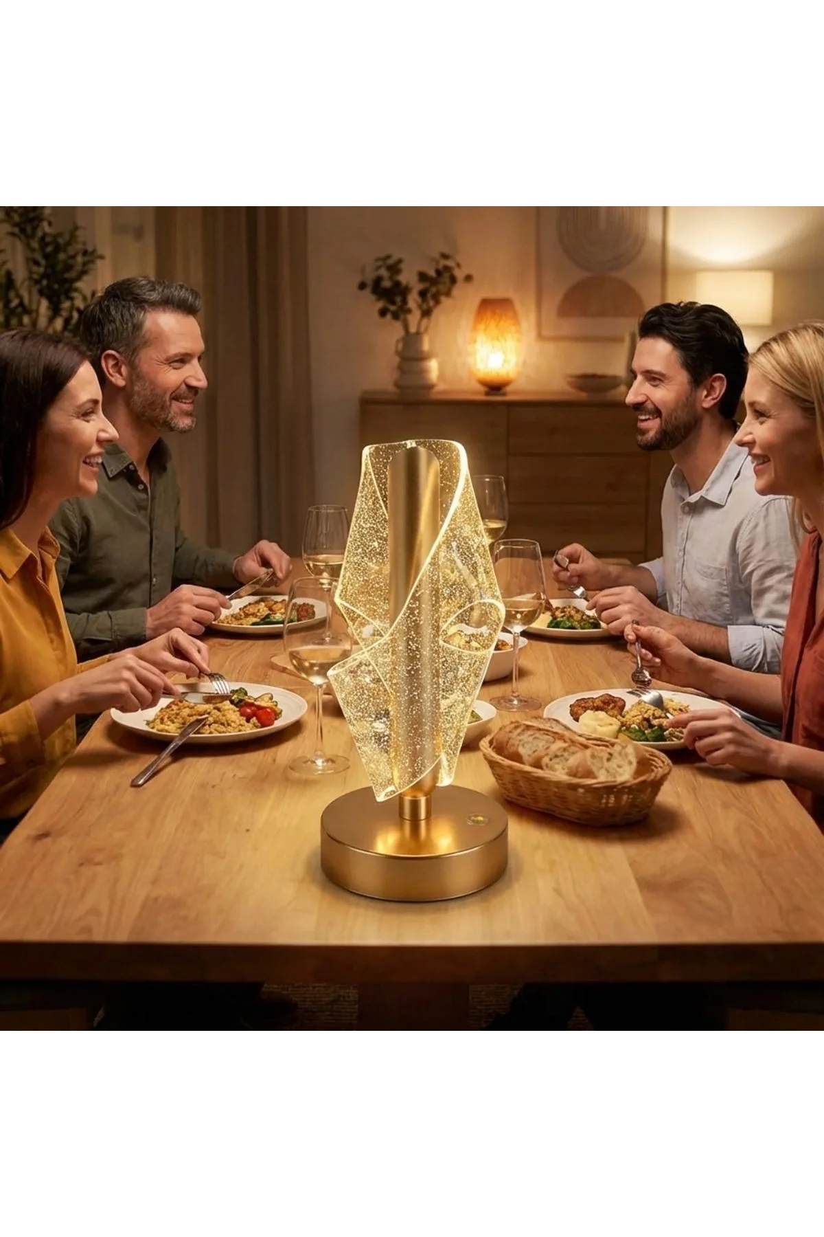 Çapraz Kavisli Ters Kristal Simli LED Masa Lambası – Gold Gövdeli, Dokunmatik, 3 Kademe Işık Ayarlı - Just Cheap Store Görsel 3
