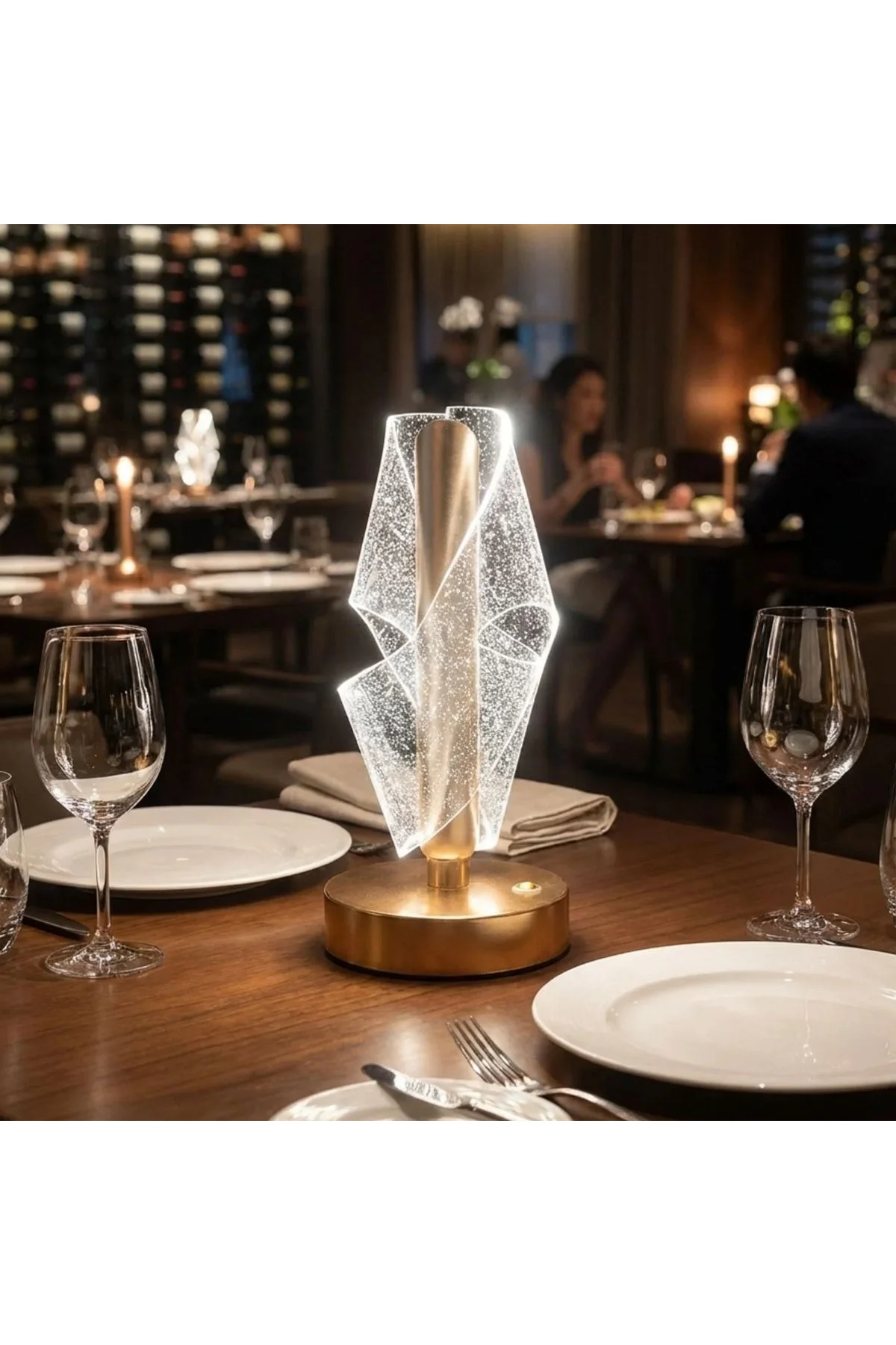 Çapraz Kavisli Ters Kristal Simli LED Masa Lambası – Gold Gövdeli, Dokunmatik, 3 Kademe Işık Ayarlı - Just Cheap Store Görsel 4