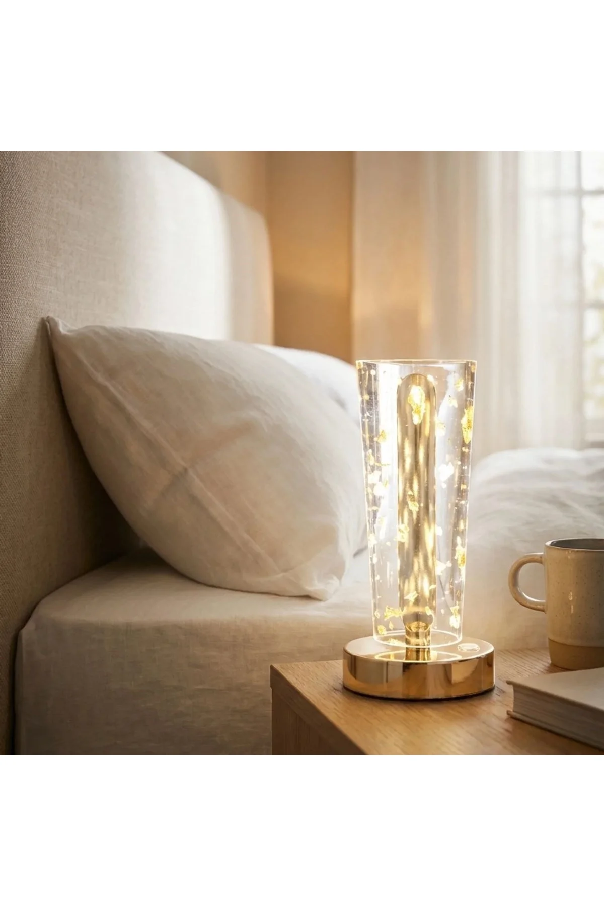 Silindirik Kristal Altın Toz Model LED Masa Lambası – Gold Tabanlı, Dokunmatik, 3 Renk Işık Modlu, Ş - Just Cheap Store Görsel 4