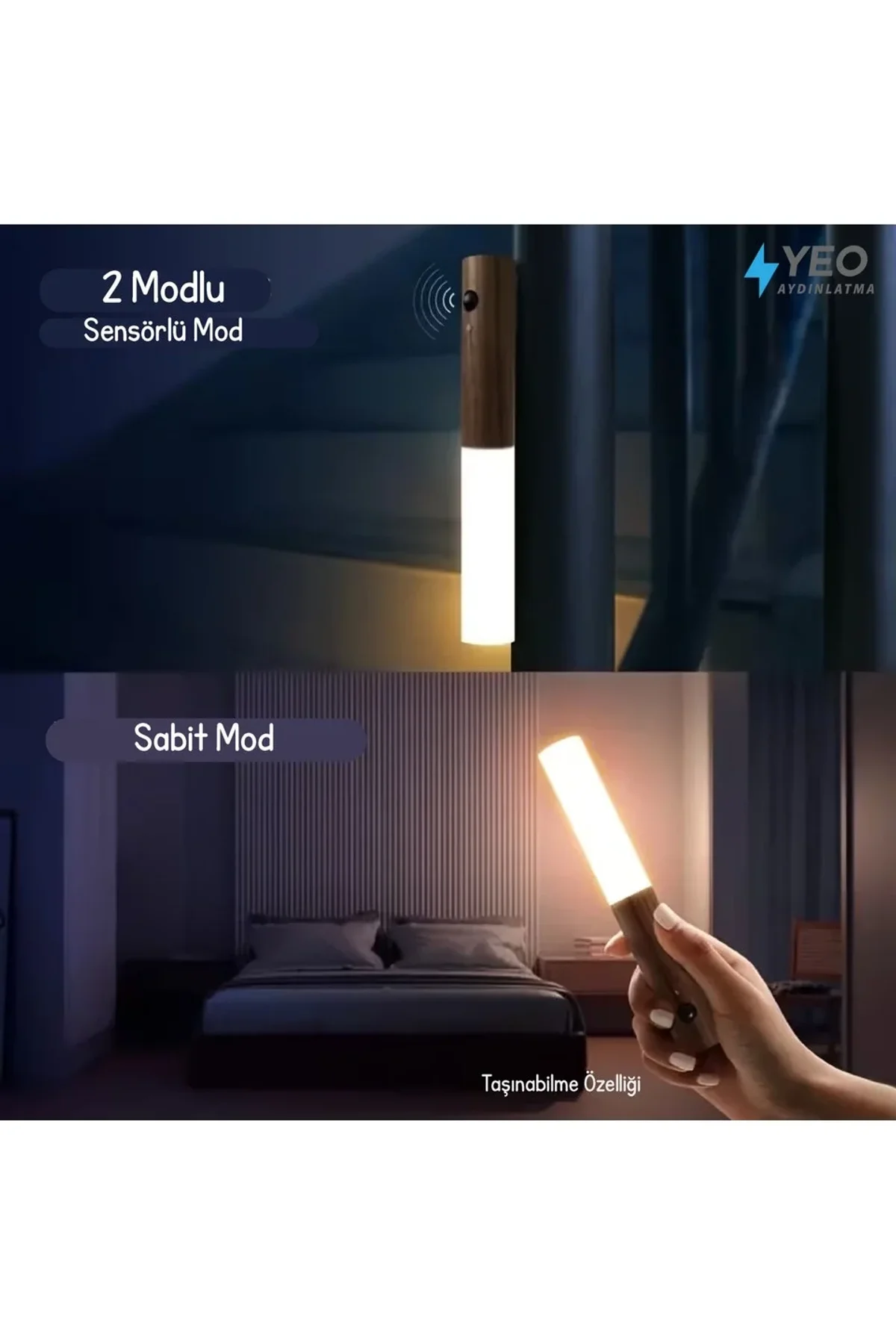 Sensörlü Usb Şarjlı Mıknatıslı Taşınabilir Duvar Aplik Masa Lambası Ahşap Görünümlü Gün Işığı (4741) - Just Cheap Store Görsel 4
