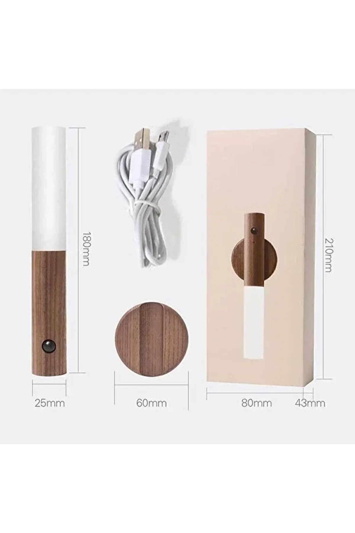 Sensörlü Usb Şarjlı Mıknatıslı Taşınabilir Duvar Aplik Masa Lambası Ahşap Görünümlü Gün Işığı (4741) - Just Cheap Store Görsel 5