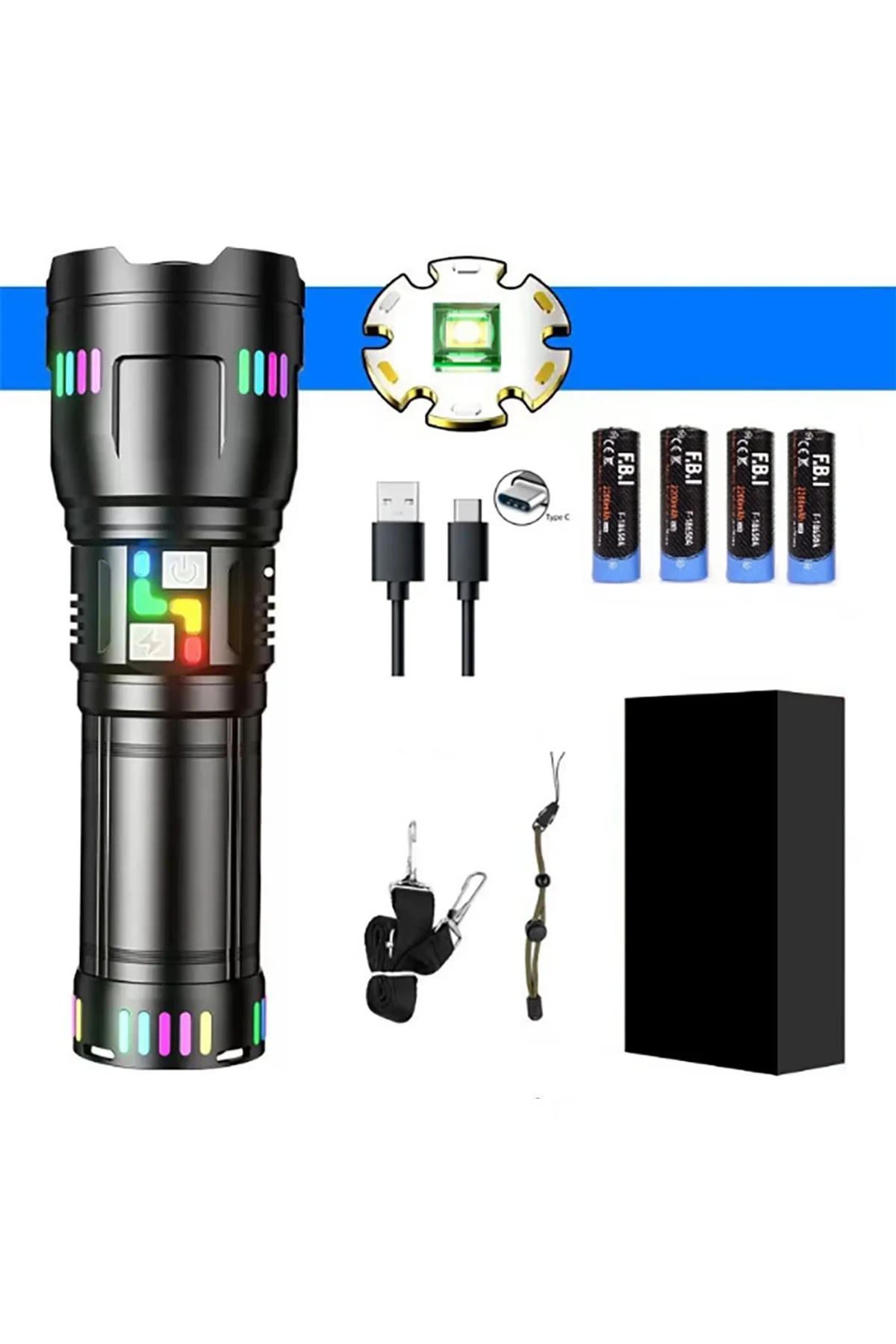 Pro F-3002 Alüminyum Tg Led Gece Şeritli Type-c Şarjlı El Feneri - Just Cheap Store Görsel 4