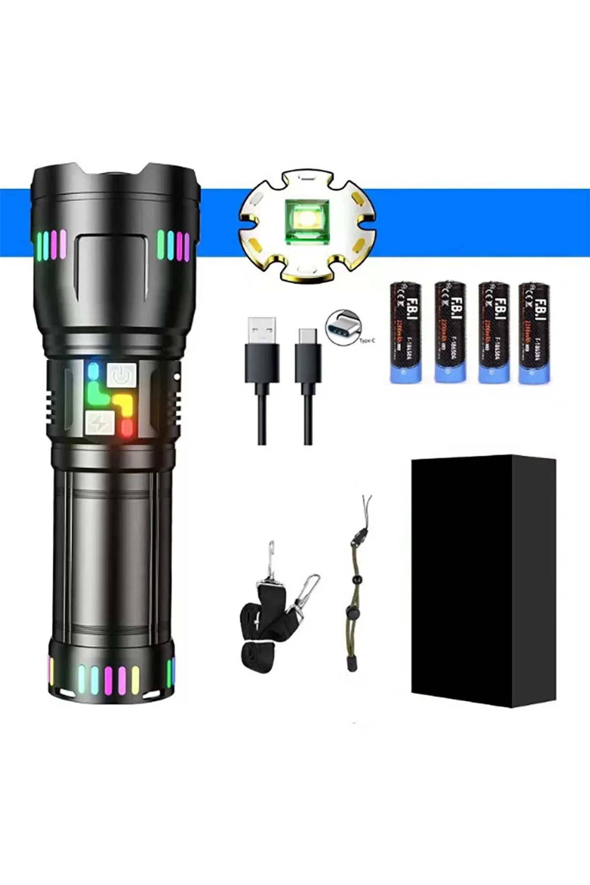 Pro F-3002 Alüminyum Tg Led Gece Şeritli Type-c Şarjlı El Feneri - Just Cheap Store Görsel 3