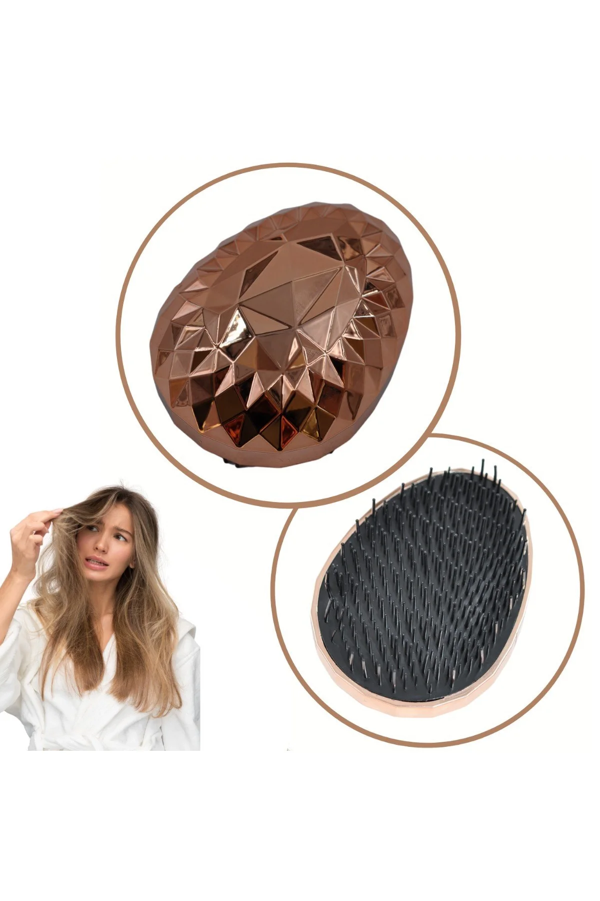 Rose Gold Saç Düzleştirici Tarak Geniş Aralıklı Her Saç Tipine Uygun Fırçalı Saç Düzleştirici (4741)
