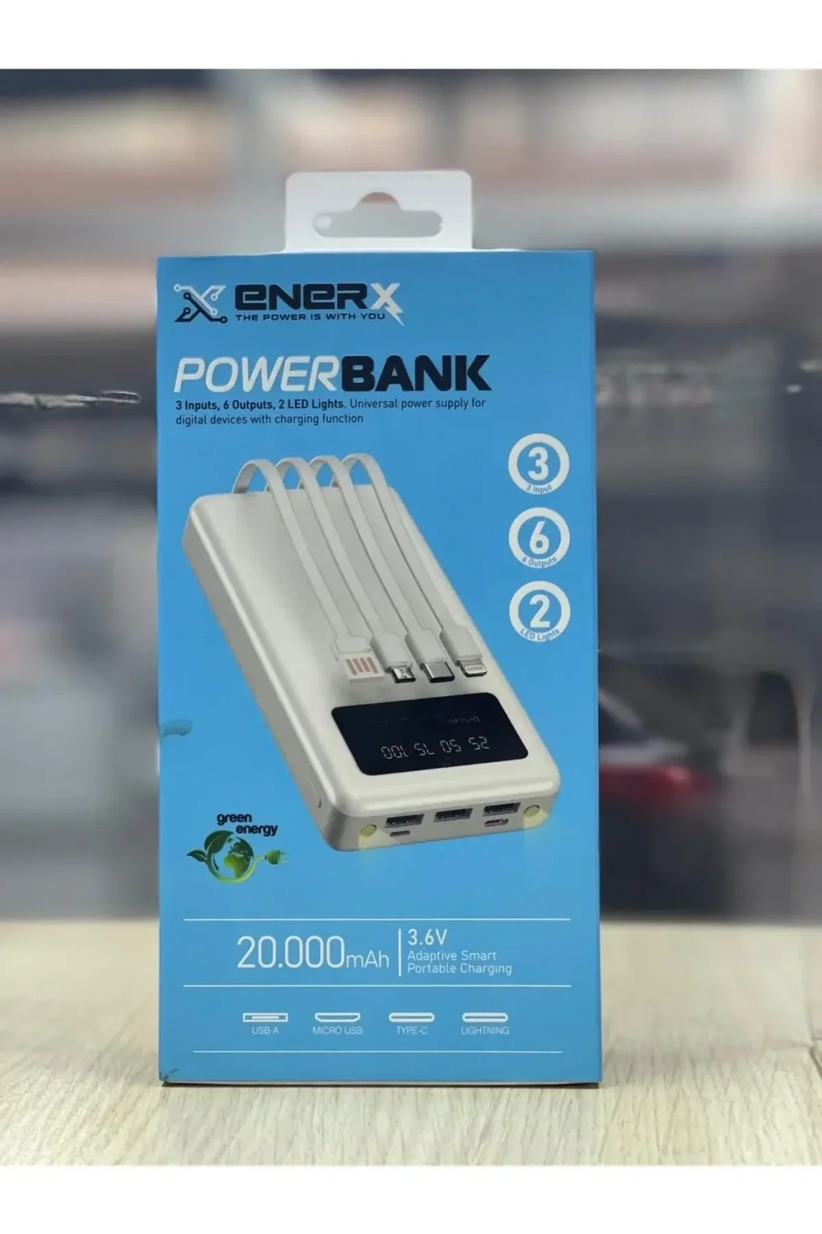 Enerx ENR-P20DC 20000 mAh 2.1 Amper Dahili Kablolu Powerbank Siyah (4741) - Just Cheap Store Görsel 2