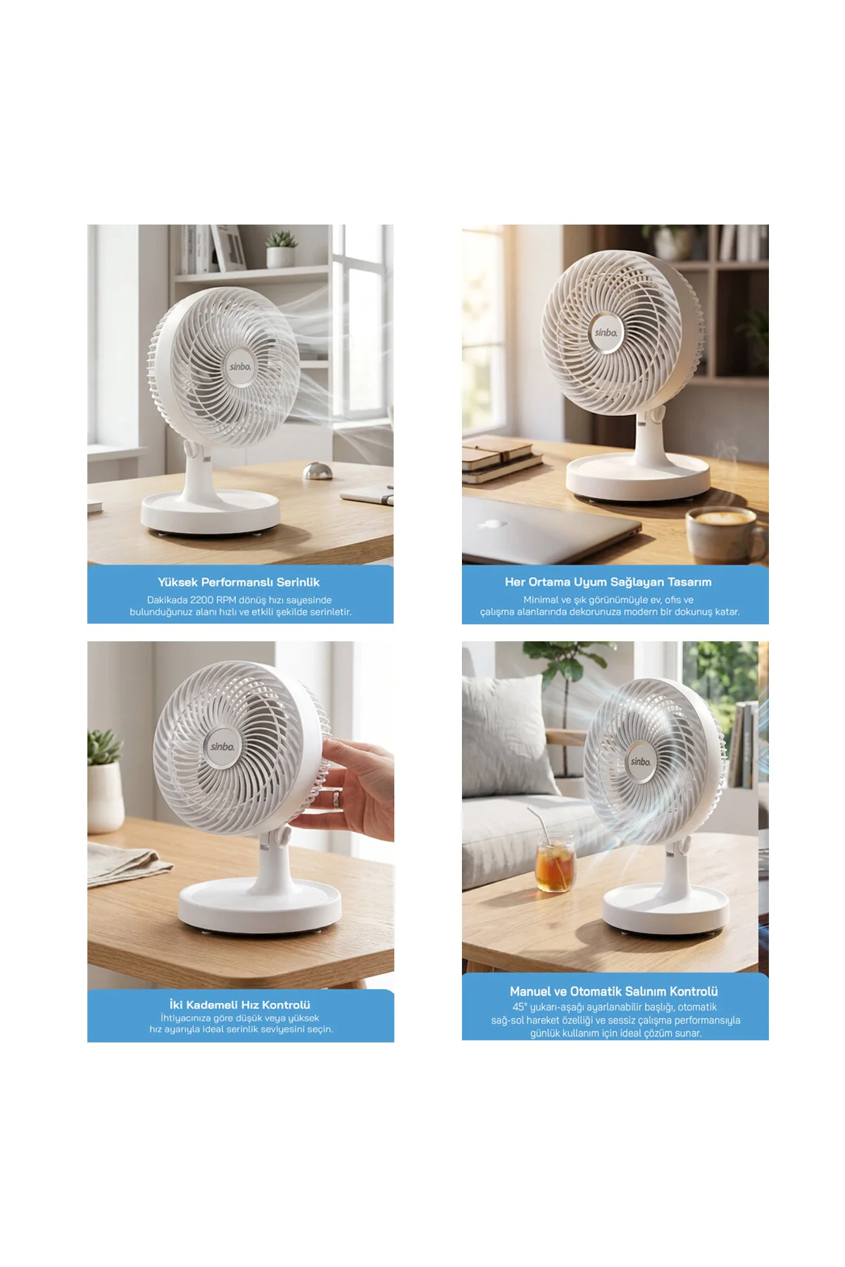 BEYAZ 12 INC EV - OFİS KOMPAKT - SESSİZ - İKİ KADEME MASAÜSTÜ VANTİLATÖR SF-7703 (4741) - Just Cheap Store Görsel 2