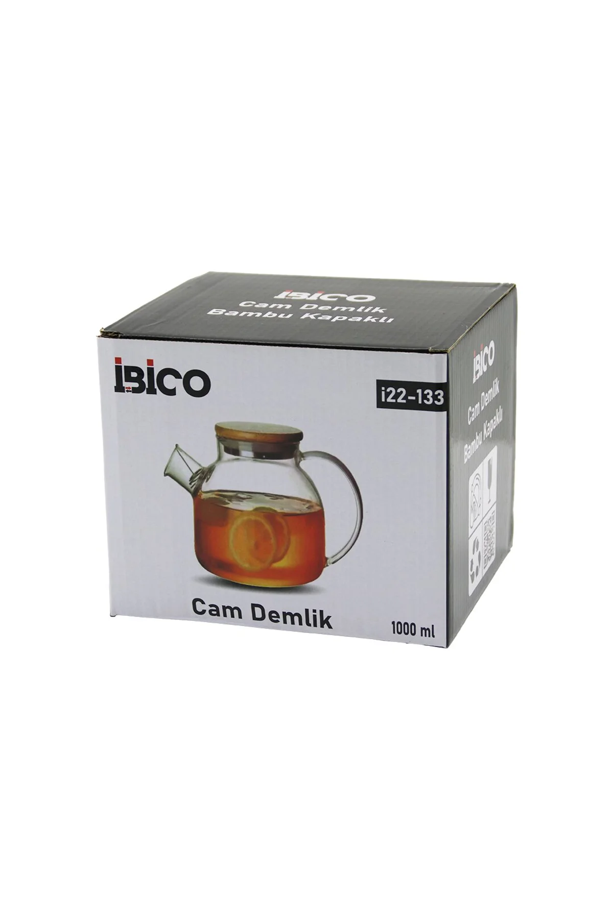 1000ML SADE DÜZ CAM DEMLİK BAMBU DIŞ YÜZEY - METAL İÇ YÜZEY - SİLİKON CONTALI KAPAK (4741)