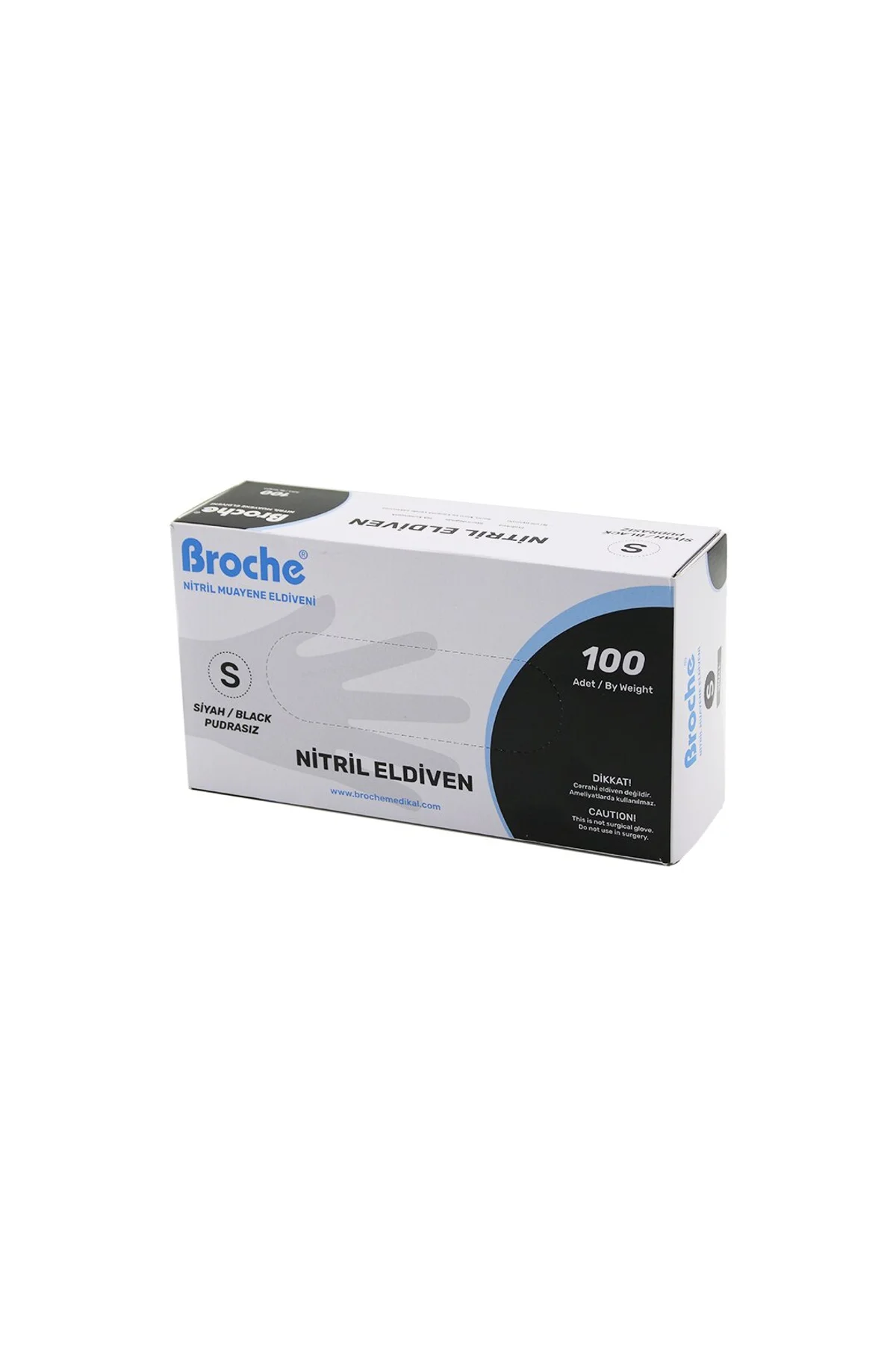 BROCH S BEDEN SİYAH PUDRASIZ NİTRİL MUAYENE ELDİVENİ 100LÜ (4741)