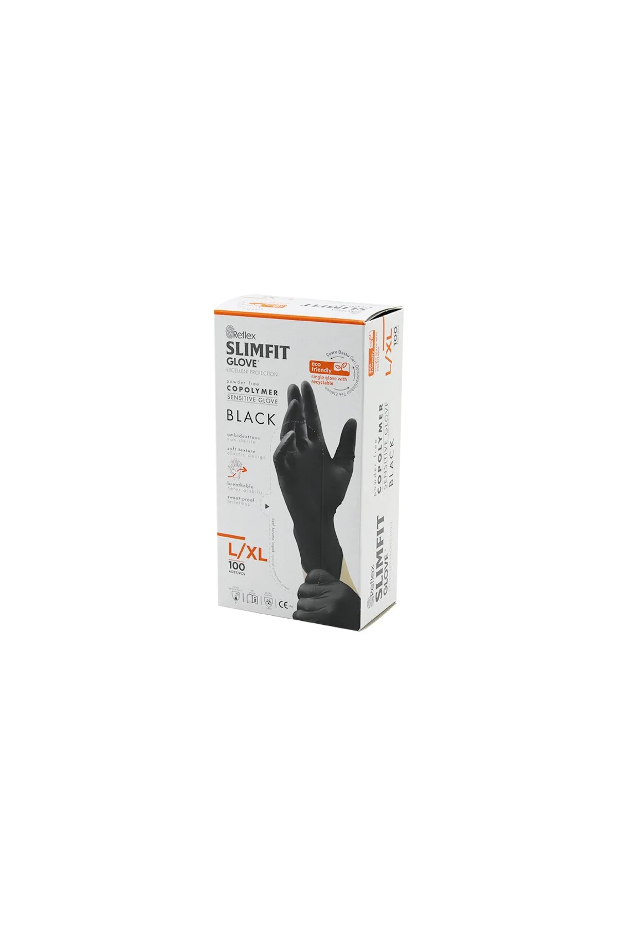 REFLEX SLİMFİT GLOVE KOD-031 L-XL SİYAH PUDRASIZ MUAYENE ELDİVEN 100LÜ (4741)