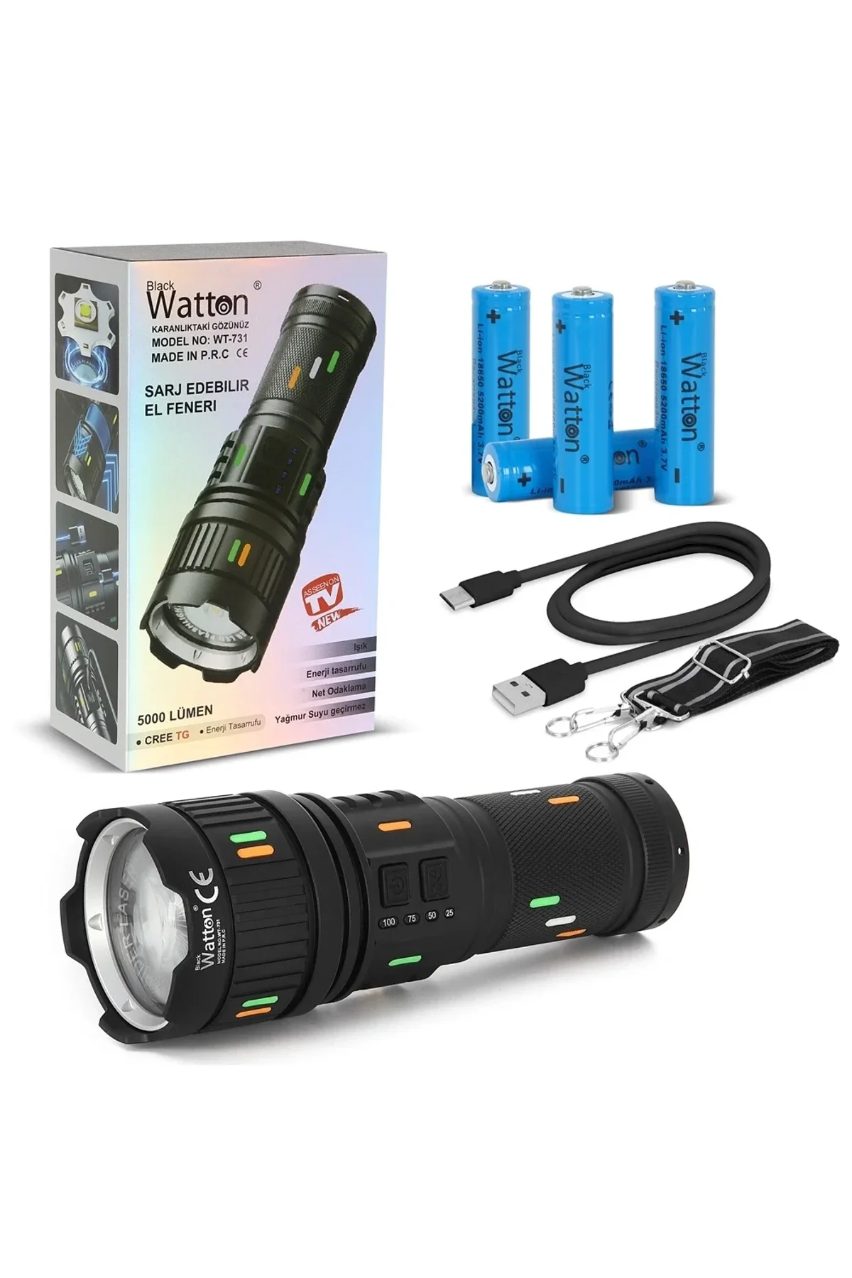 5000 Lümen Cree Tg Led Şarj Göstergeli El Feneri Wt-731 - Just Cheap Store Görsel 2