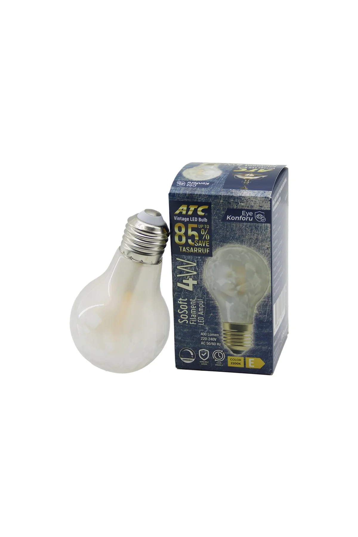 ATC-A60-SS VİNTAGE SOSOFT FİLAMENT 4W LED AMPUL LAMBA E27 KIRILMAZ PLASTİK CAM 400 LÜMEN 2200K 25.00