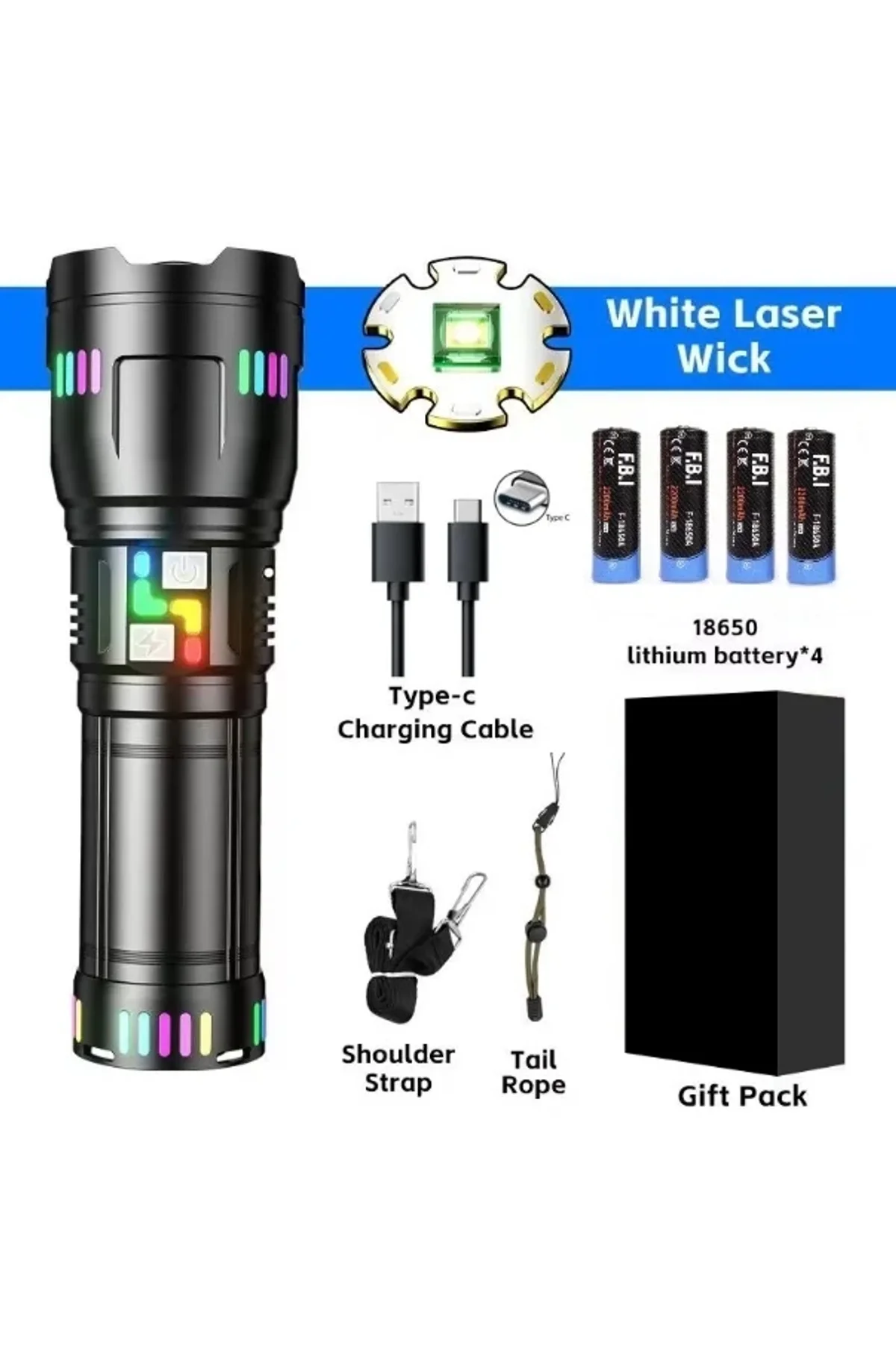 F.b.ı Pro F-3002 Alüminyum Tg Led Gece Şeritli Type-c Şarjlı El Feneri - Just Cheap Store Görsel 5