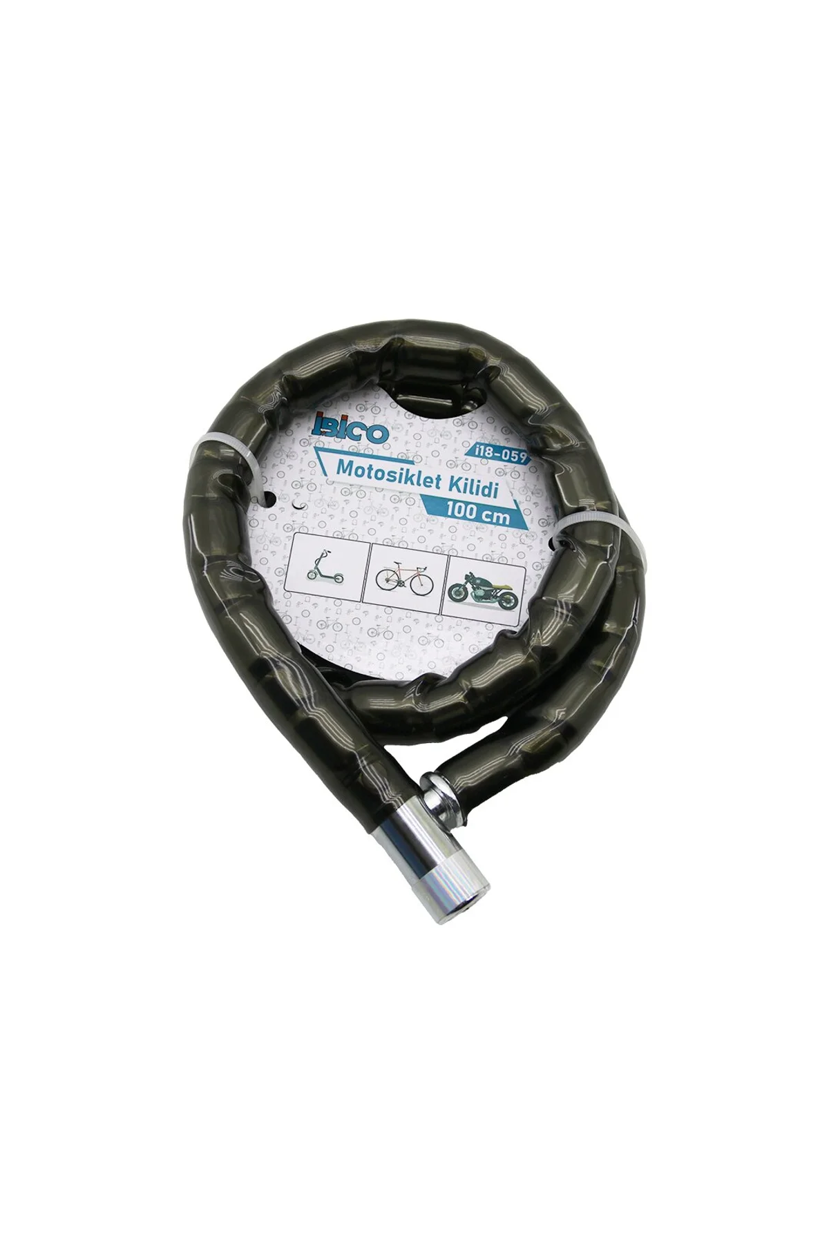 TÜP ANAHTARLI METAL KAFA ÇELİK MOTOR - BİSİKLET KİLİT SİLİNDİRİK SPİRAL KİLİT SİYAH KILIF 22MM X 100