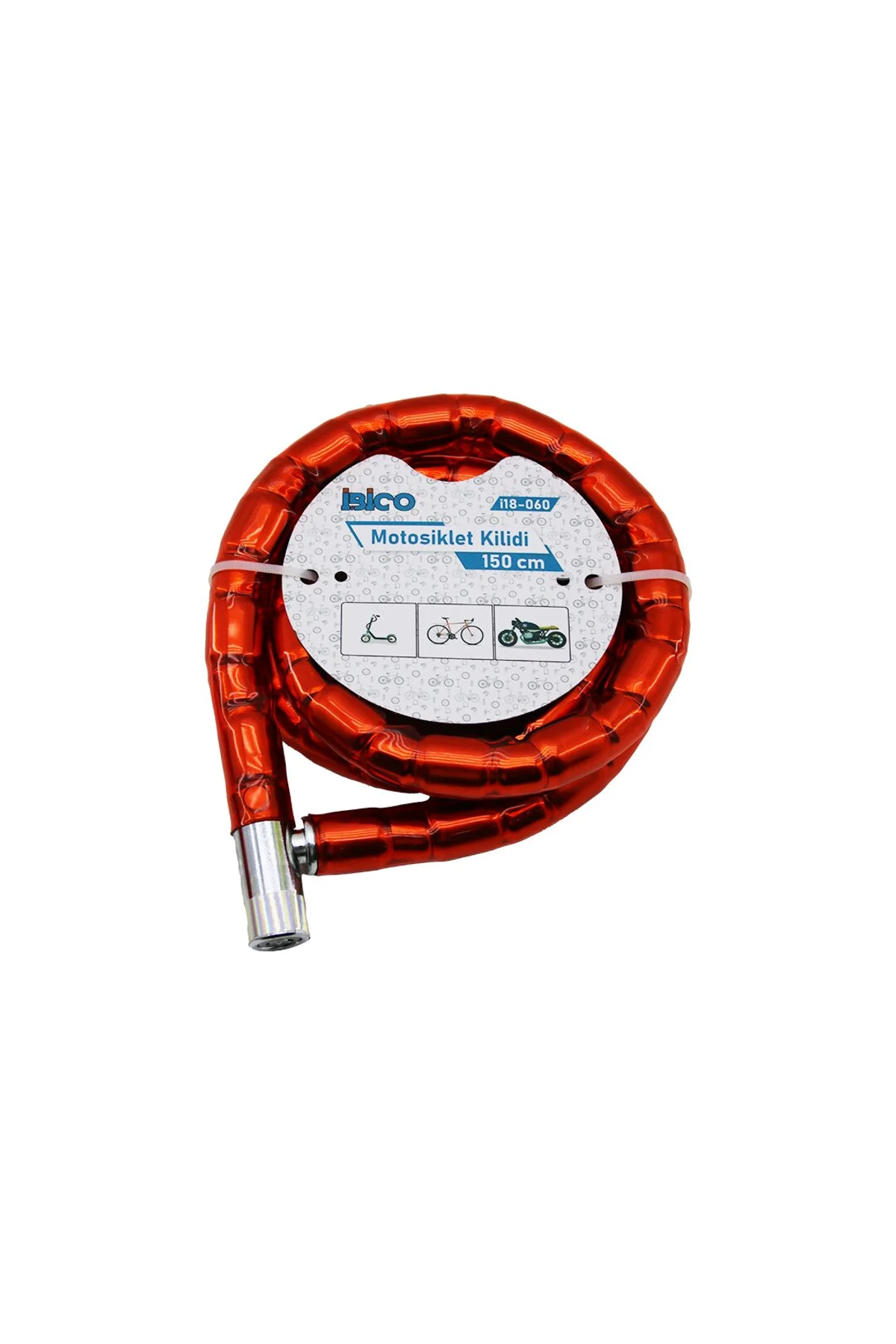 TÜP ANAHTARLI METAL KAFA ÇELİK MOTOR - BİSİKLET KİLİT SİLİNDİRİK SPİRAL KİLİT KIRMIZI KILIF22MM X 15