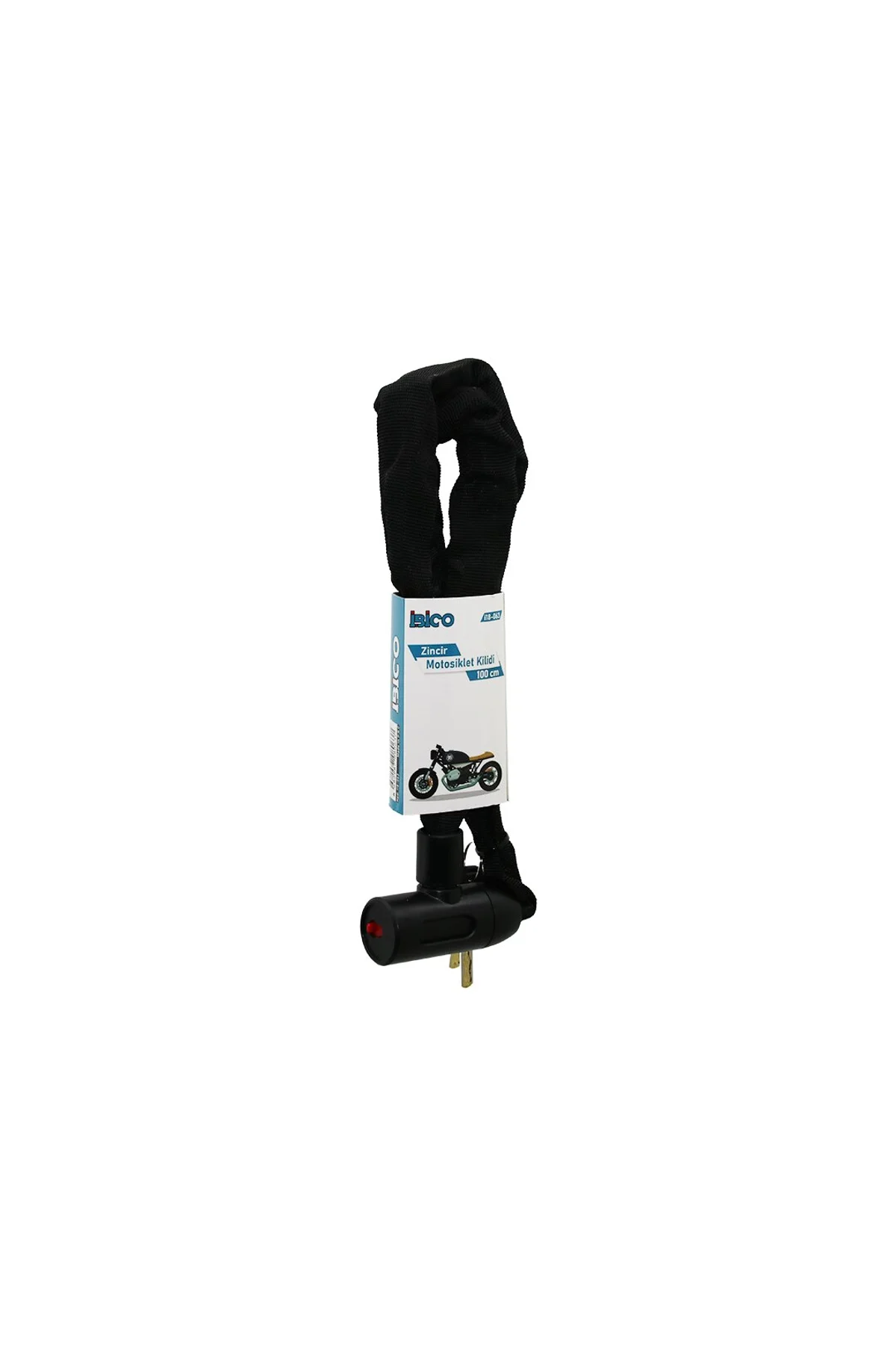 ZİNCİRLİ ANAHTARLI MOTOR - BİSİKLET KİLİT BEZ KILIFLI AÇ-KAPA KİLİT KAPAK 100CM (4741)
