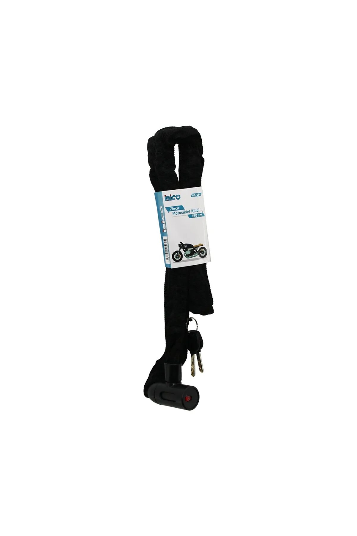 ZİNCİRLİ ANAHTARLI MOTOR - BİSİKLET KİLİT BEZ KILIFLI AÇ-KAPA KİLİT KAPAK 150CM (4741)