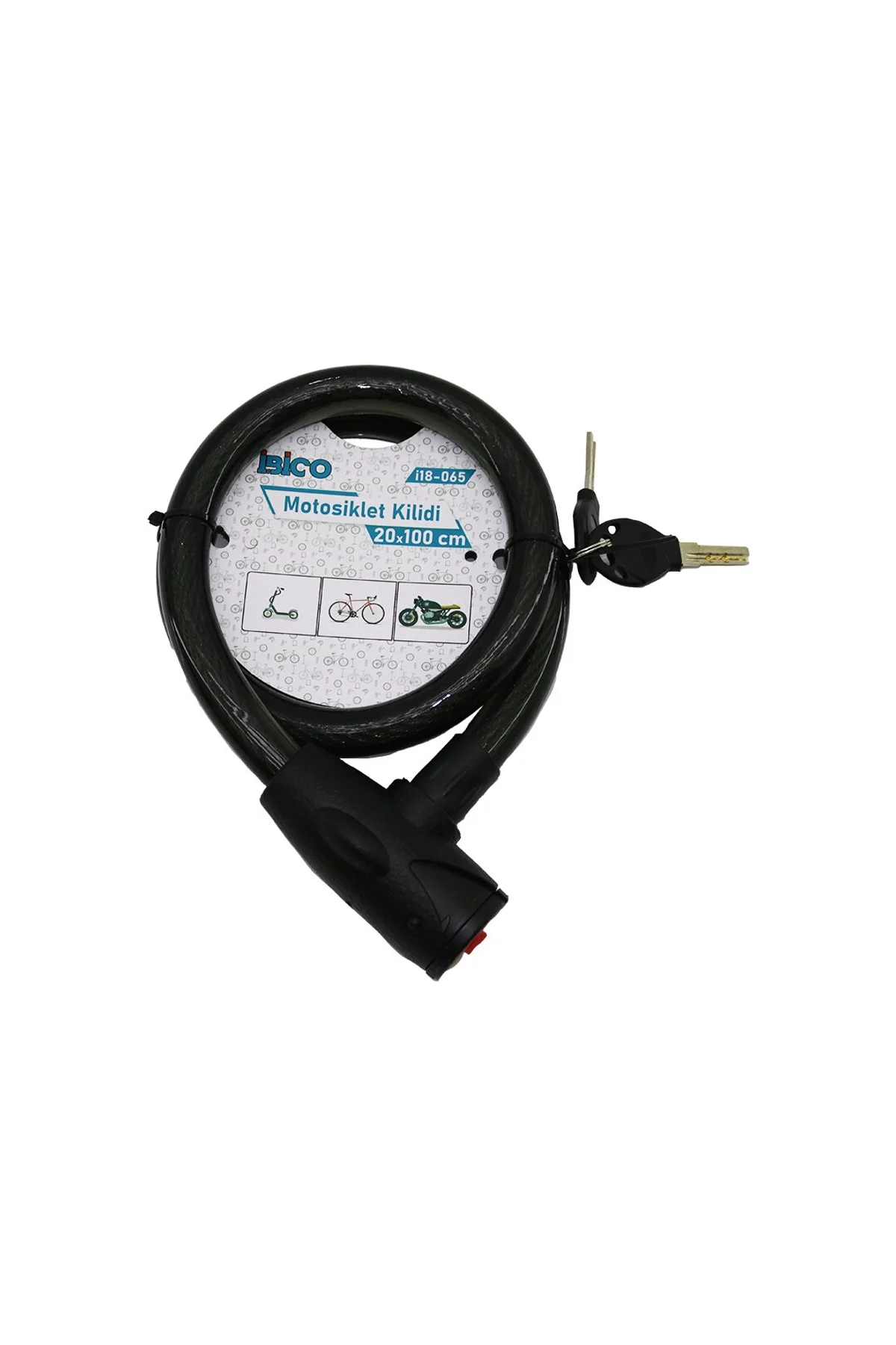ANAHTARLI AÇ-KAPA KİLİT KAPAKLI MOTOR - BİSİKLET KİLİT ÇELİK TEL SİYAH ŞEFFAF KILIF 20MMX100CM (4741