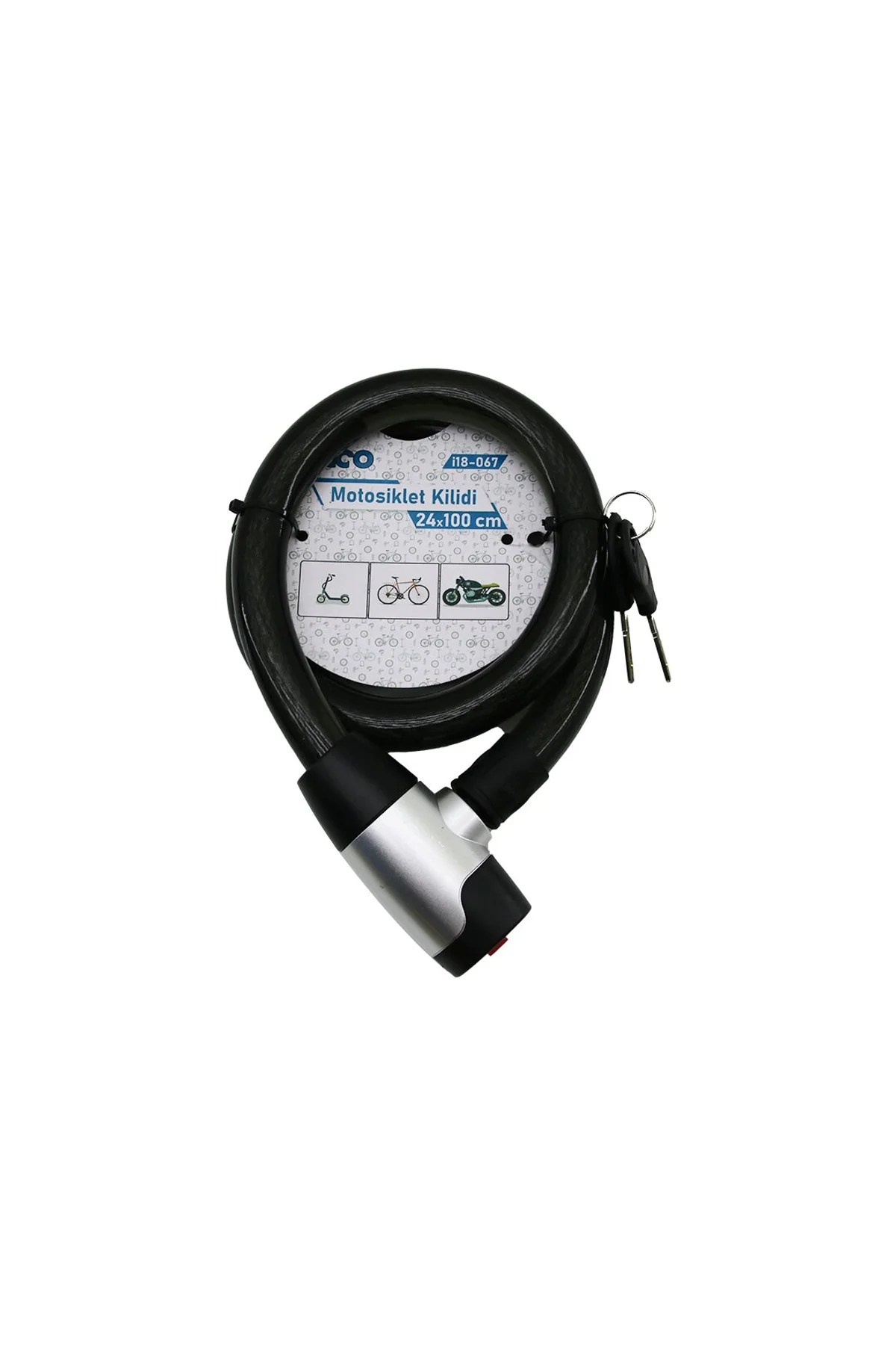 ANAHTARLI METAL KAPLAMA KAFA ÇEK-İT KİLİT KAPAK MOTOR - BİSİKLET KİLİT ÇELİK TEL SİYAH ŞEFFAF KILIF