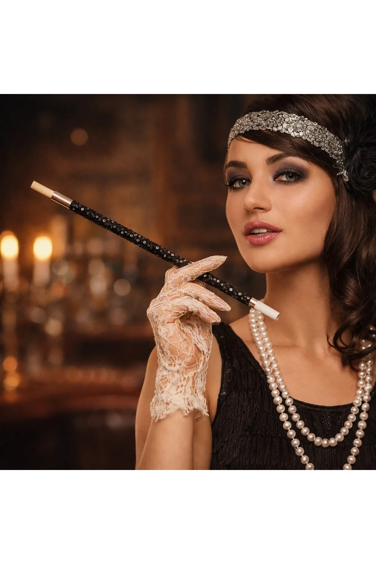 30 cm Siyah Payetli Sigara Tutacağı – 1920’ler Gatsby Parti Aksesuarı (4741) - Just Cheap Store Görsel 3