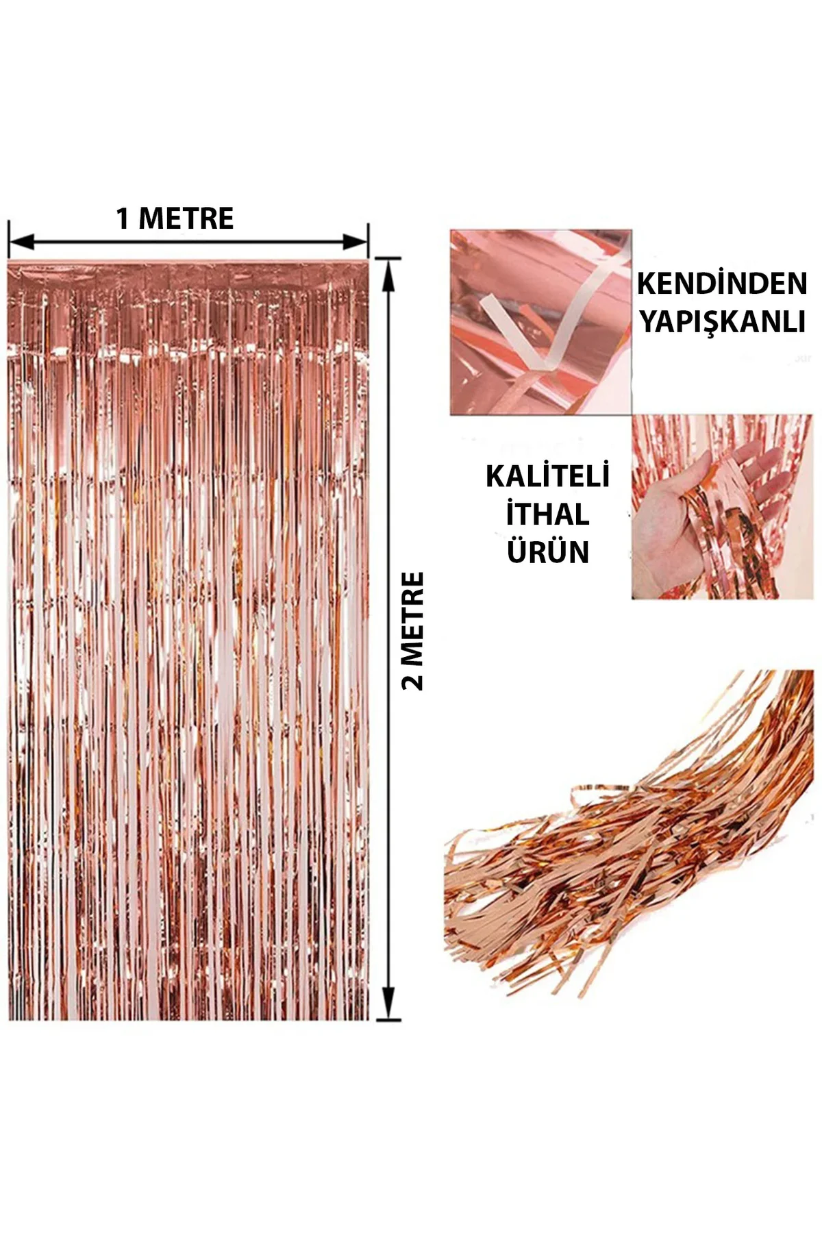 Rose Gold Püsküllü Kapı Perdesi - Parti, Bekarlığa Veda, Doğum Günü 1x2 m (4741) - Just Cheap Store Görsel 2