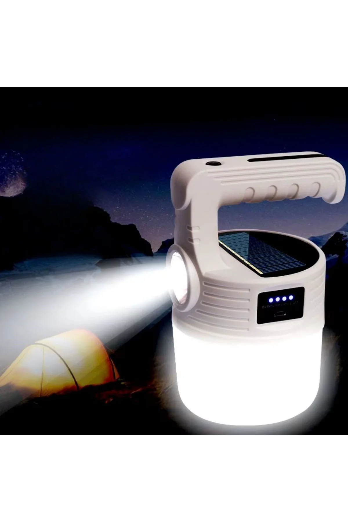 LED Güneş Enerjili Kamp Lambası–2000 Lümen Süper Parlak, 5 Aydınlatma Modlu,USB ile Şarj Edilebilir