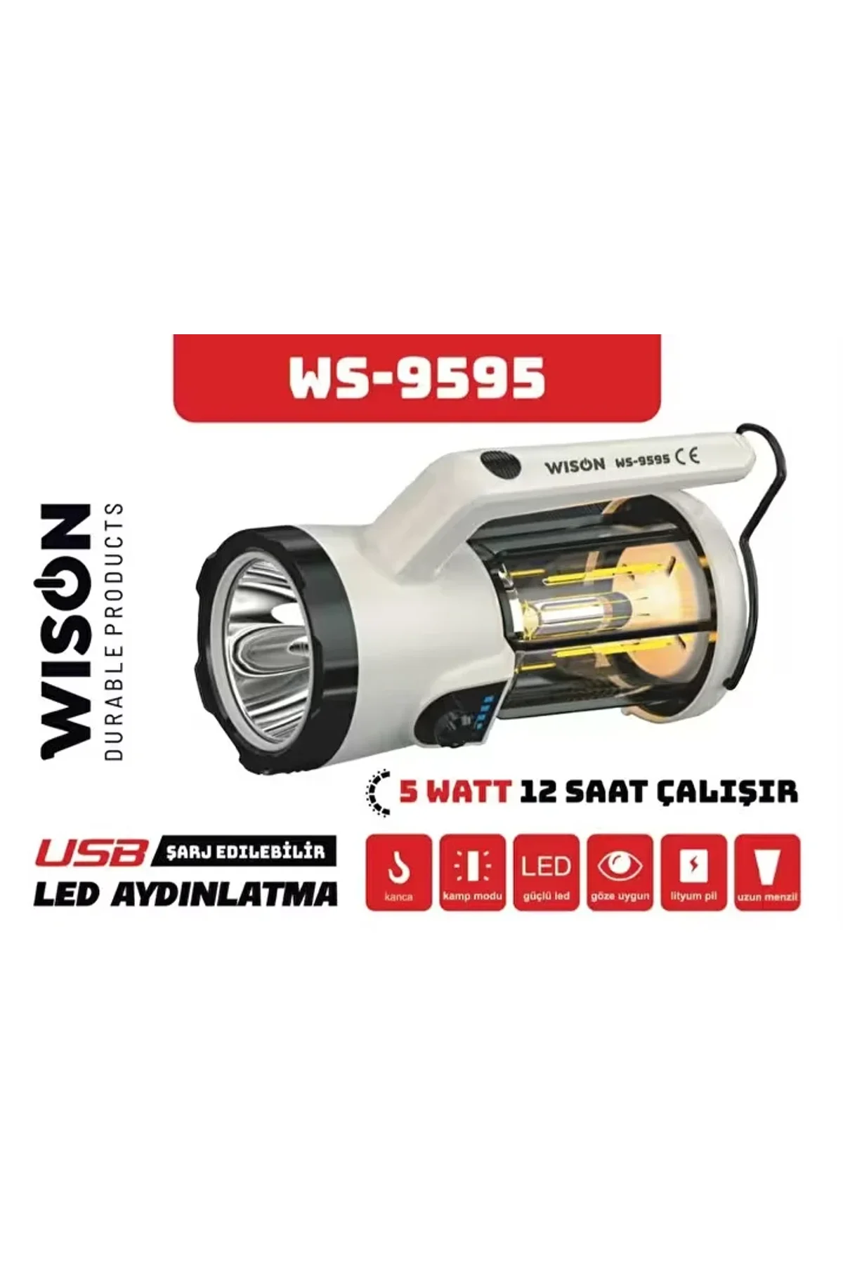 Profesyonel El Feneri &amp;amp; Kamp Lambası | 5W (4741) - Just Cheap Store Görsel 2