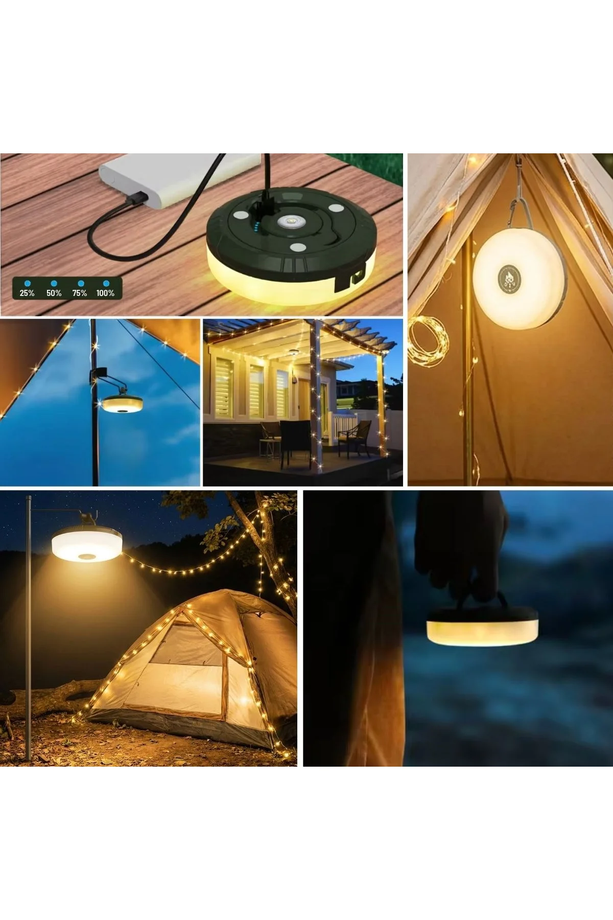 2’si 1 Arada 5 Farklı Işık Modlu Gün Işığı Şarjlı Kamp Lambası ve Makaralı 10 Metre Peri LED Işık - Just Cheap Store Görsel 4