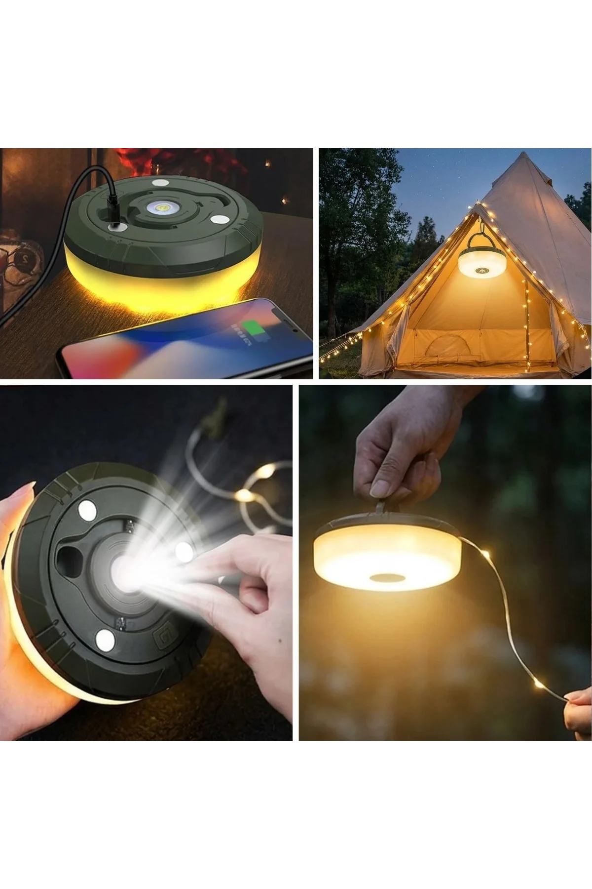 2’si 1 Arada 5 Farklı Işık Modlu Gün Işığı Şarjlı Kamp Lambası ve Makaralı 10 Metre Peri LED Işık - Just Cheap Store Görsel 3