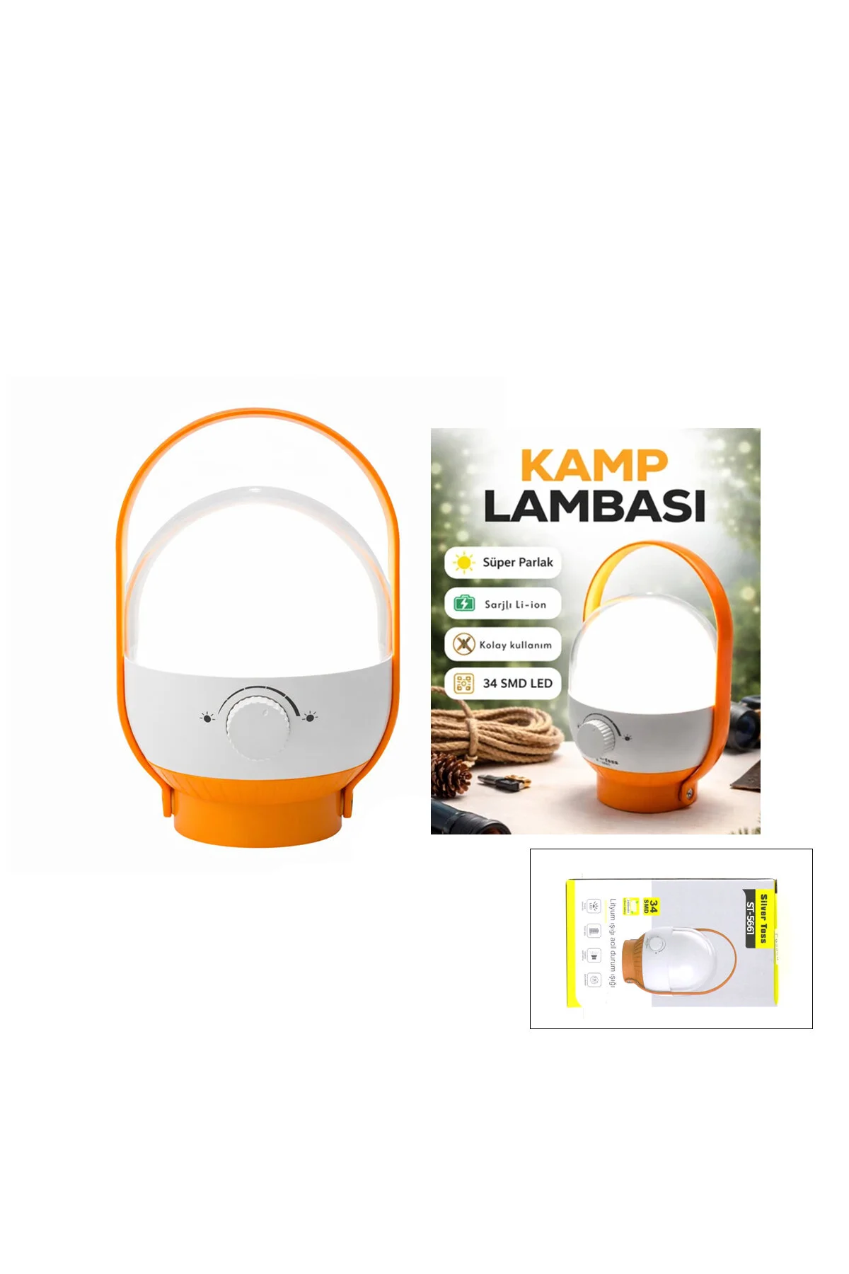 34 LED KAMP LAMBASI - FENER USB ŞARJLI AYARLANABİLİR IŞIK 4.8W - 2400mAh ST-5661 (4741)