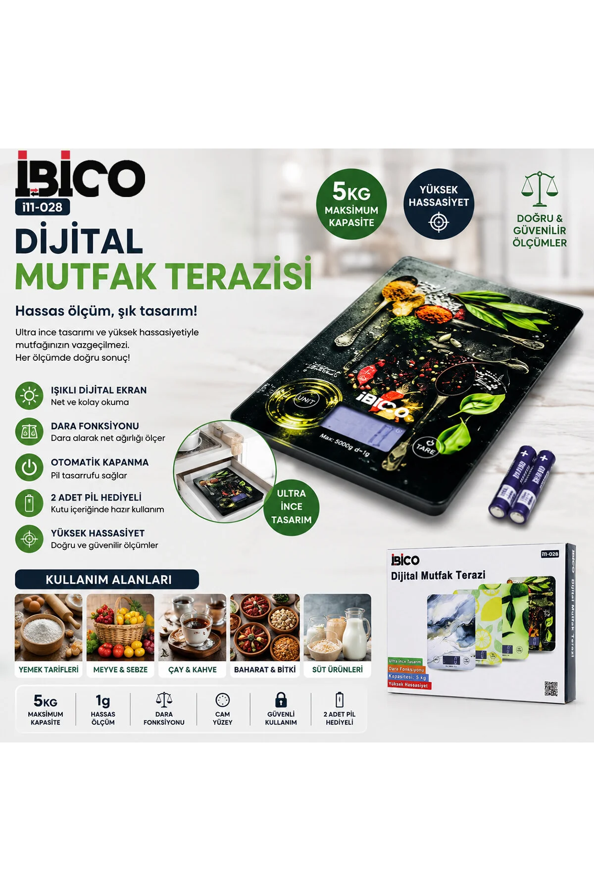 CAM MUTFAK TARTISI TERAZİ LCD EKRAN 5KG/1GR PİLLİ GR/OZ/ML/IB ÖLÇÜM İ11-028 (4741) - Just Cheap Store Görsel 2