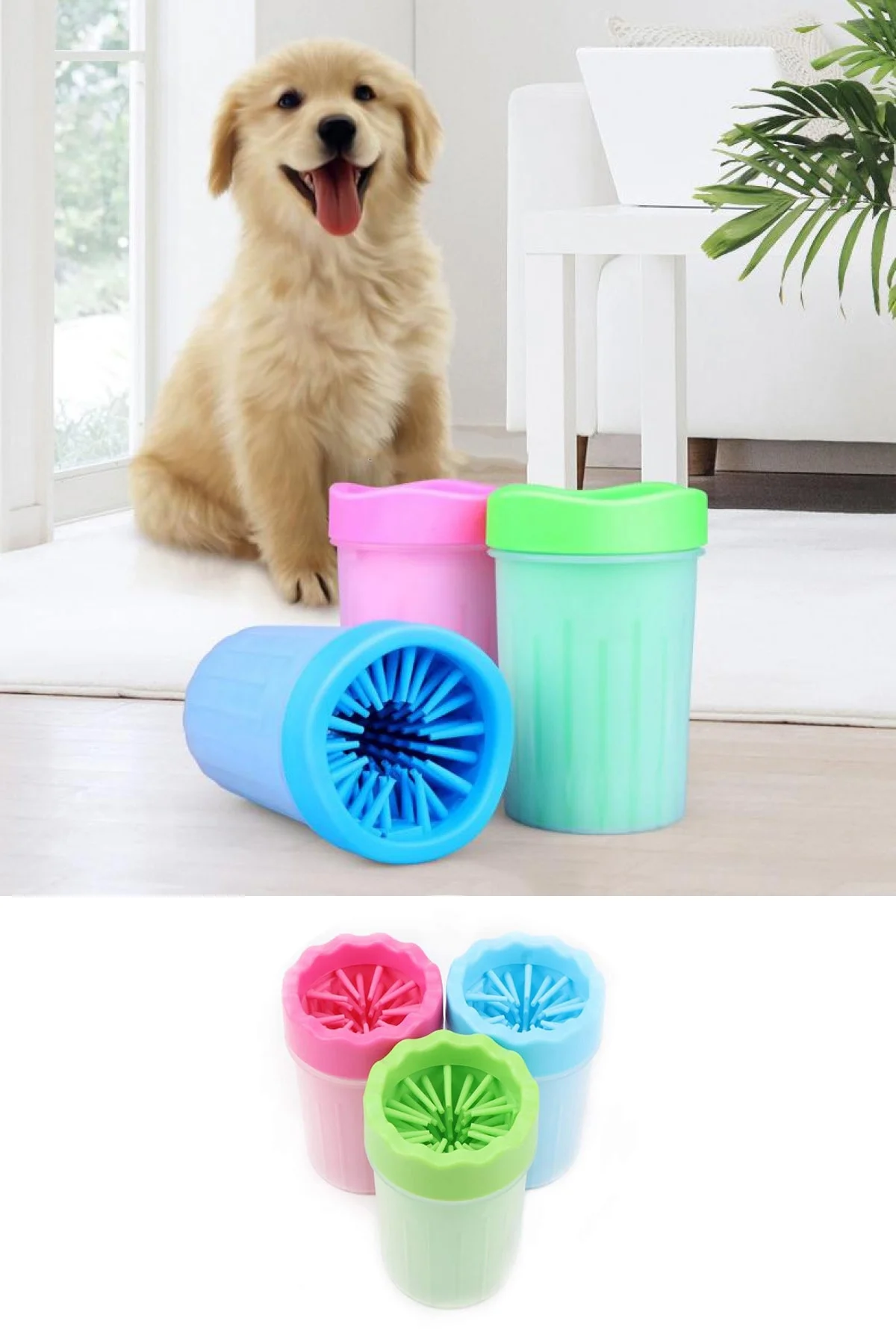 Silikon Jel Fırçalı Kedi Köpek Pati Ayak Yıkama Temizleme Kovası (Küçük) (4741)