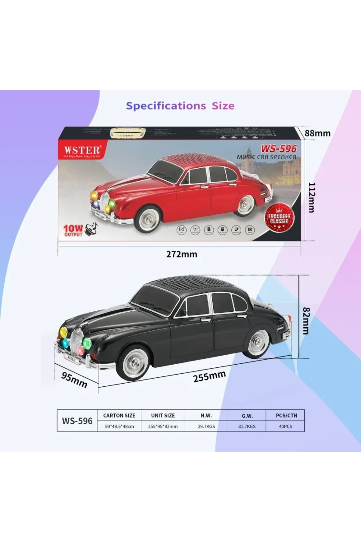 WS-596 Araba Görünümlü Kablosuz Bluetooth Hoparlör Siyah (4741) - Just Cheap Store Görsel 5