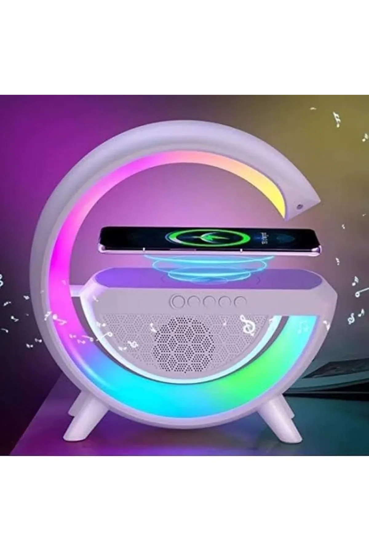 Kablosuz Telefon Şarj Bluetooth Hoparlör Istasyonu Ses Rgb Atmosfer Gece Işık Bt-2301 (4741)