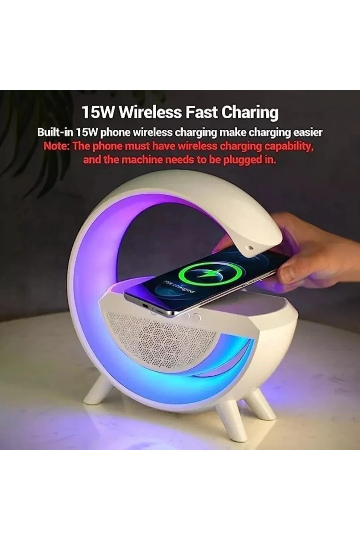 Kablosuz Telefon Şarj Bluetooth Hoparlör Istasyonu Ses Rgb Atmosfer Gece Işık Bt-2301 (4741) - Just Cheap Store Görsel 5