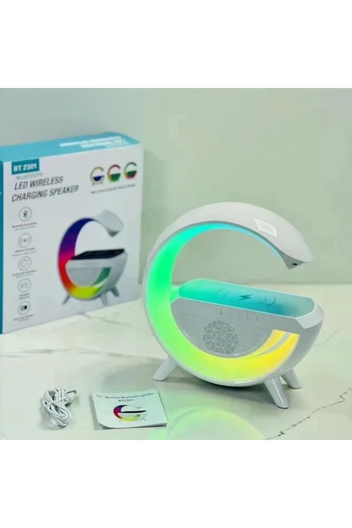 Kablosuz Telefon Şarj Bluetooth Hoparlör Istasyonu Ses Rgb Atmosfer Gece Işık Bt-2301 (4741) - Just Cheap Store Görsel 4