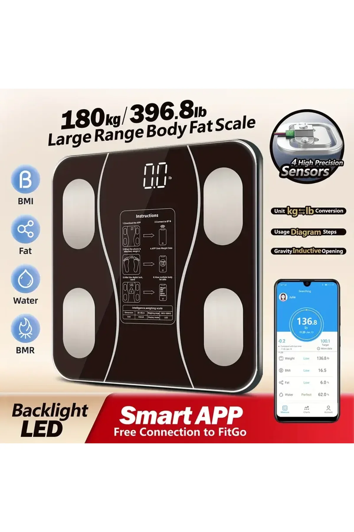 Siyah Akıllı Dijital Baskül FS-550 (4741)