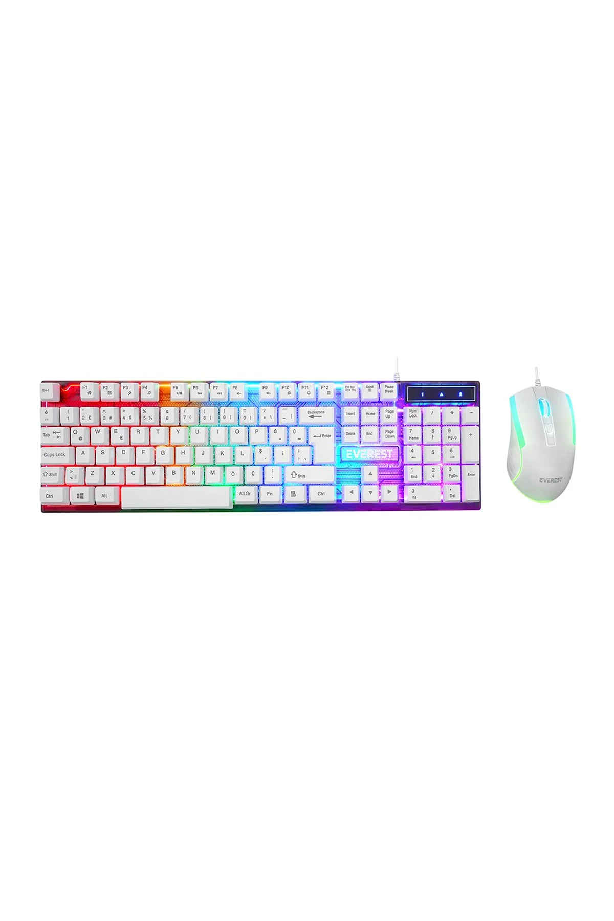 BEYAZ GÖKKUŞAĞI IŞIKLI USB KABLOLU OYUNCU KLAVYE - MOUSE SET (4741) - Just Cheap Store Görsel 2