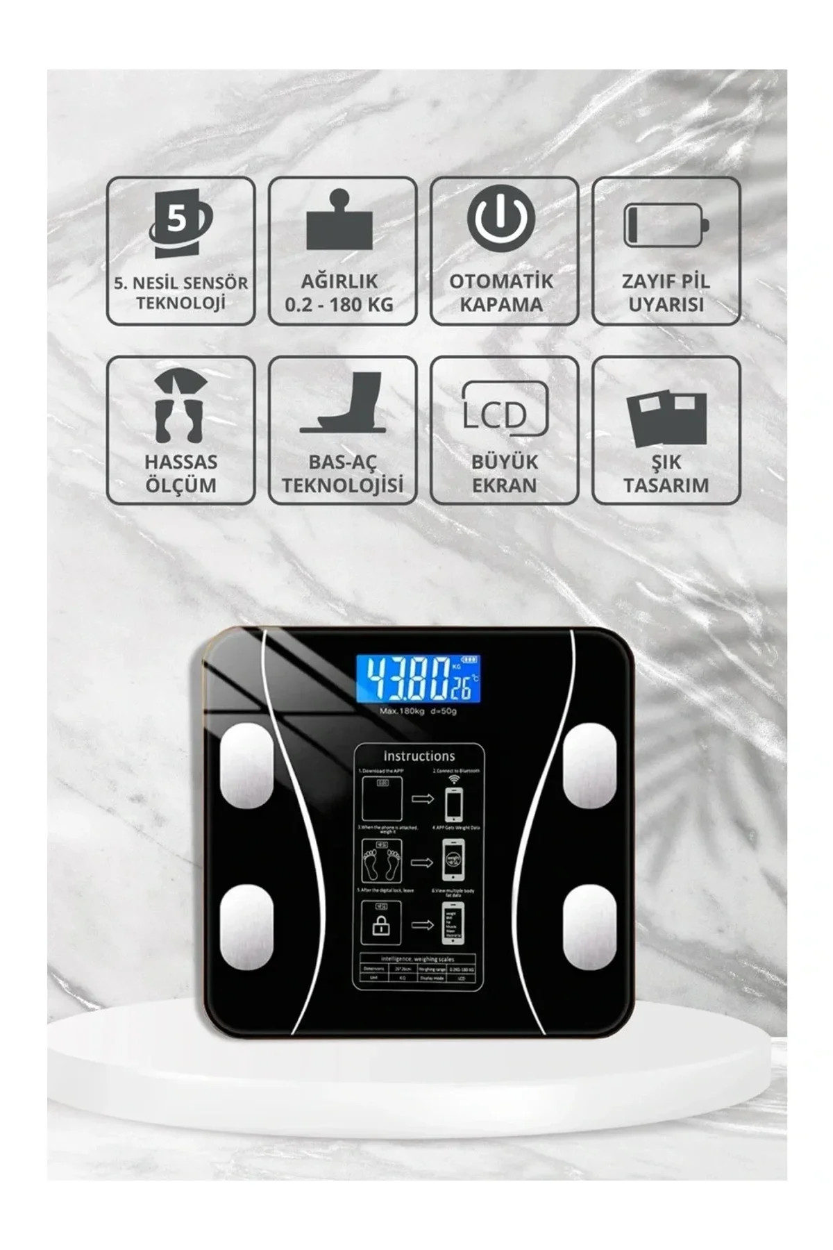 Yağ Ölçer Fonksiyonlu Dijital Baskül Elektronik Tartı Akıllı Bluetooth Lcd Dijital Ekran Ev Vücut (4 - Just Cheap Store Görsel 4
