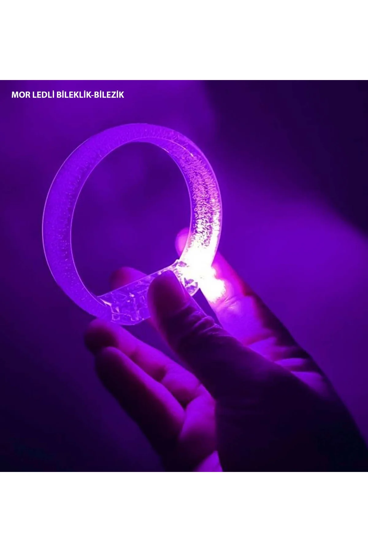 Mor Led Işıklı Baskı Yapılabilen Pilli Bileklik Bilezik 1,5 cm Genişlik (4741)
