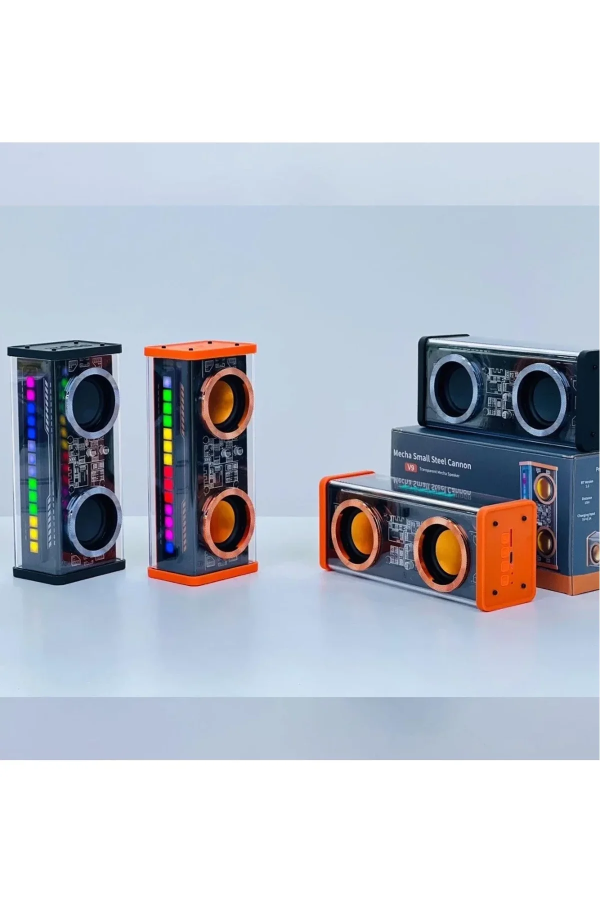 Şeffaf Mecha Müzik Tws Stereo Rgb İşıklı Hoparlör Kablosuz Bluetooth 5.0 Taşınabilir Hoparlör V9 - Just Cheap Store Görsel 5