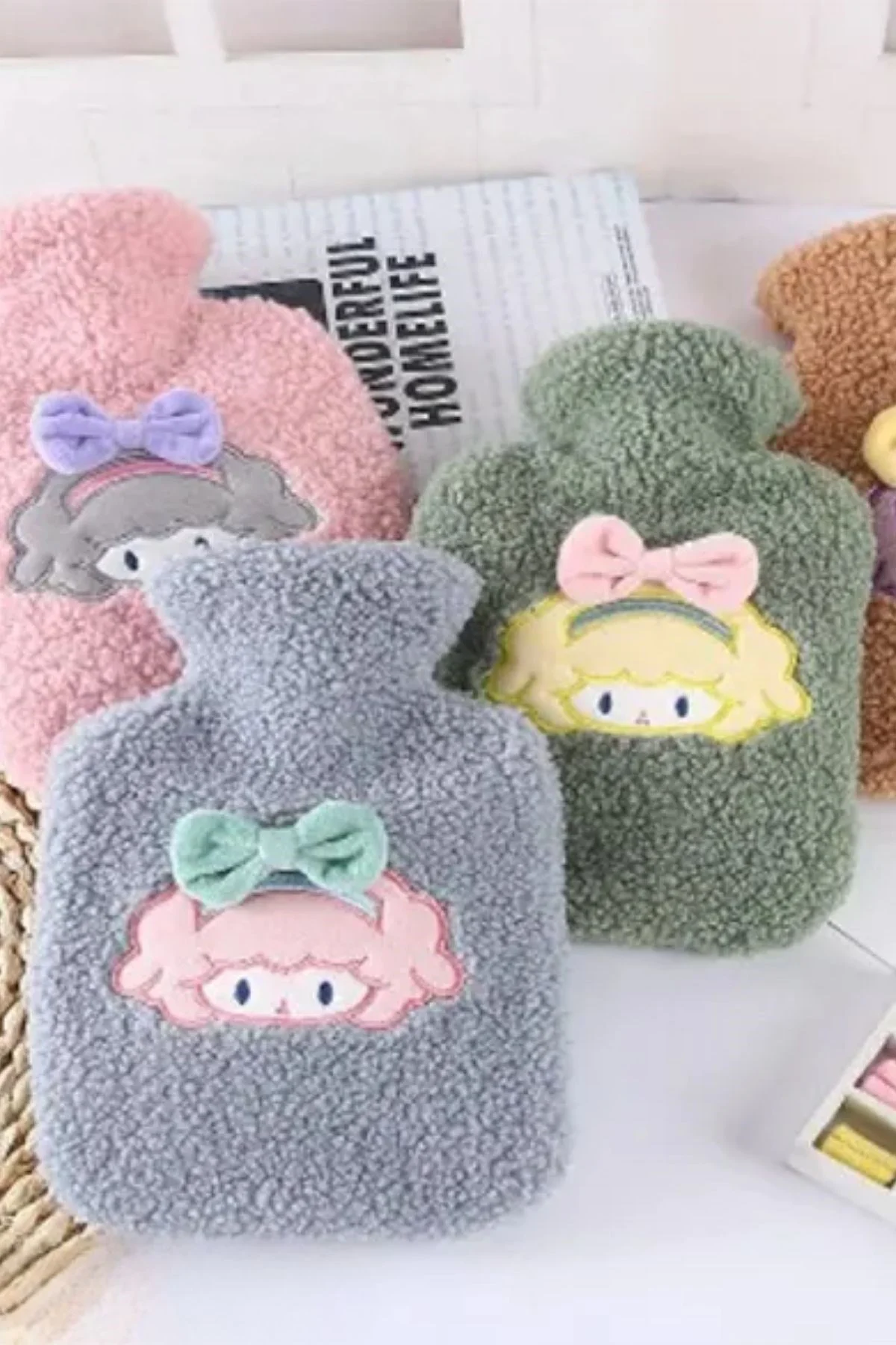 1 Litre Polar Peluş Örgülü,Kurdeleli Saçlı Kız Model Sıcak Su Torbası (4741) - Just Cheap Store Görsel 2