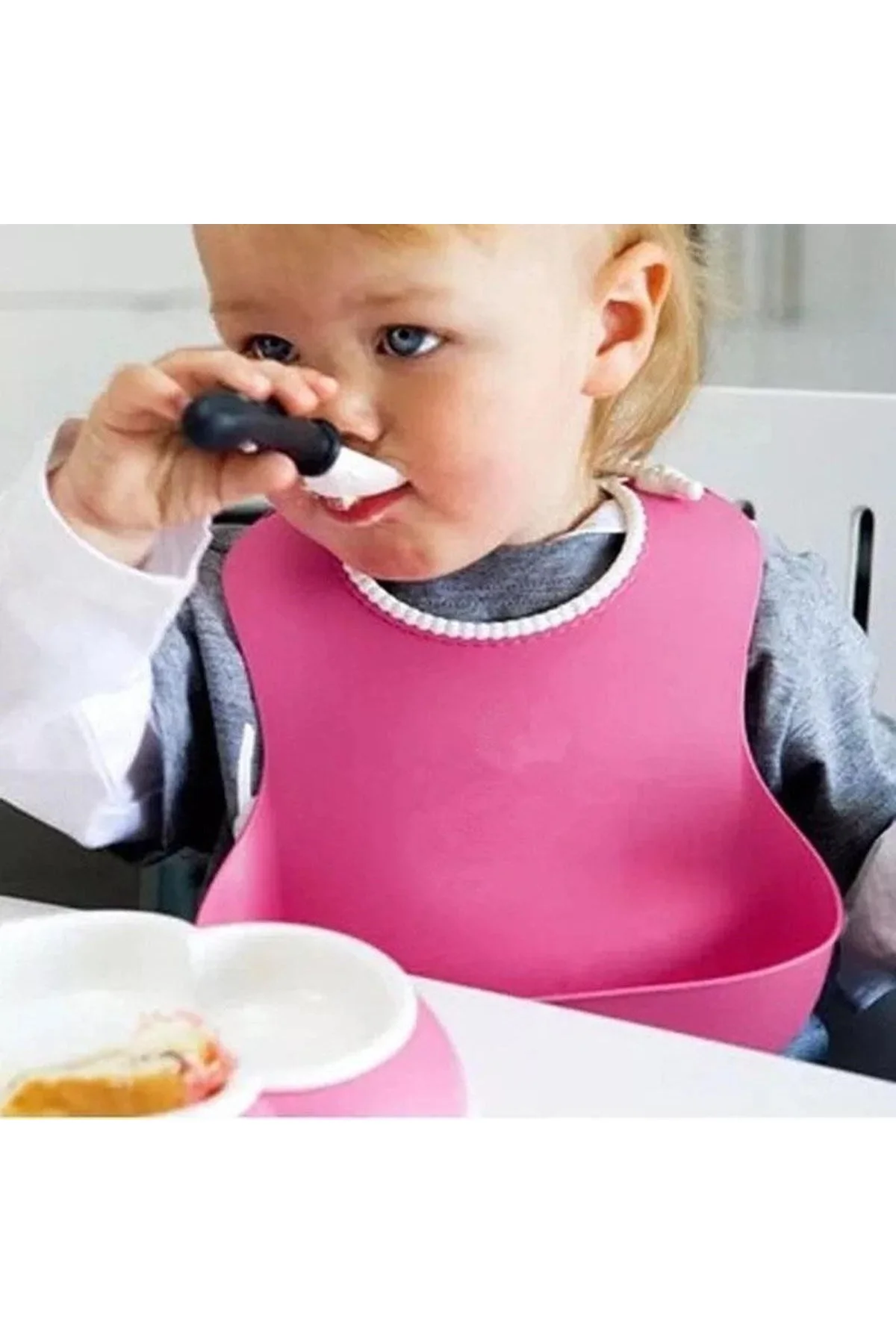 Çocuk Bebek Mama Önlüğü Dökülme Engelleyici Bükülebilir Pembe (4741)