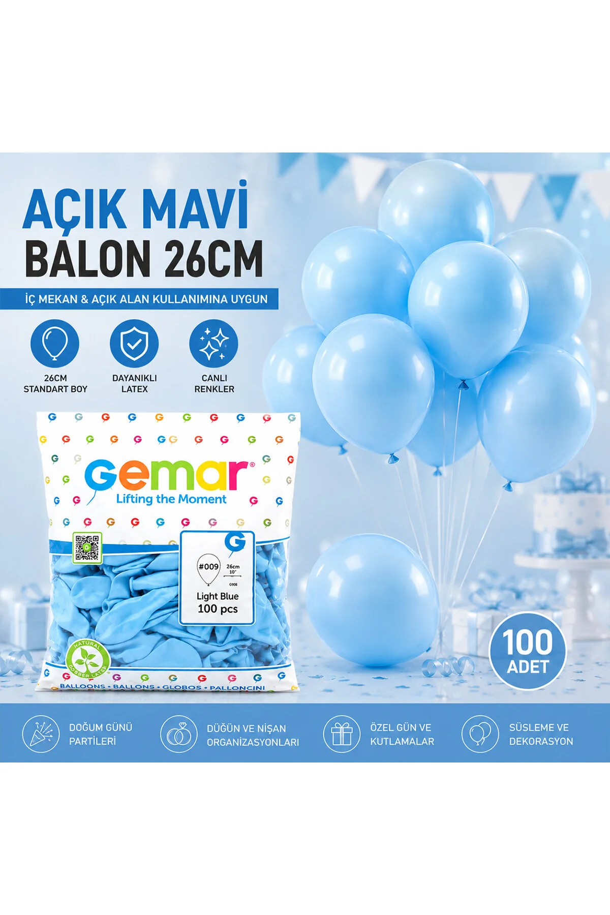İÇ MEKAN - AÇIK MAVİ BALON 10 INC - 26CM - 100PCS (4741) - Just Cheap Store Görsel 2
